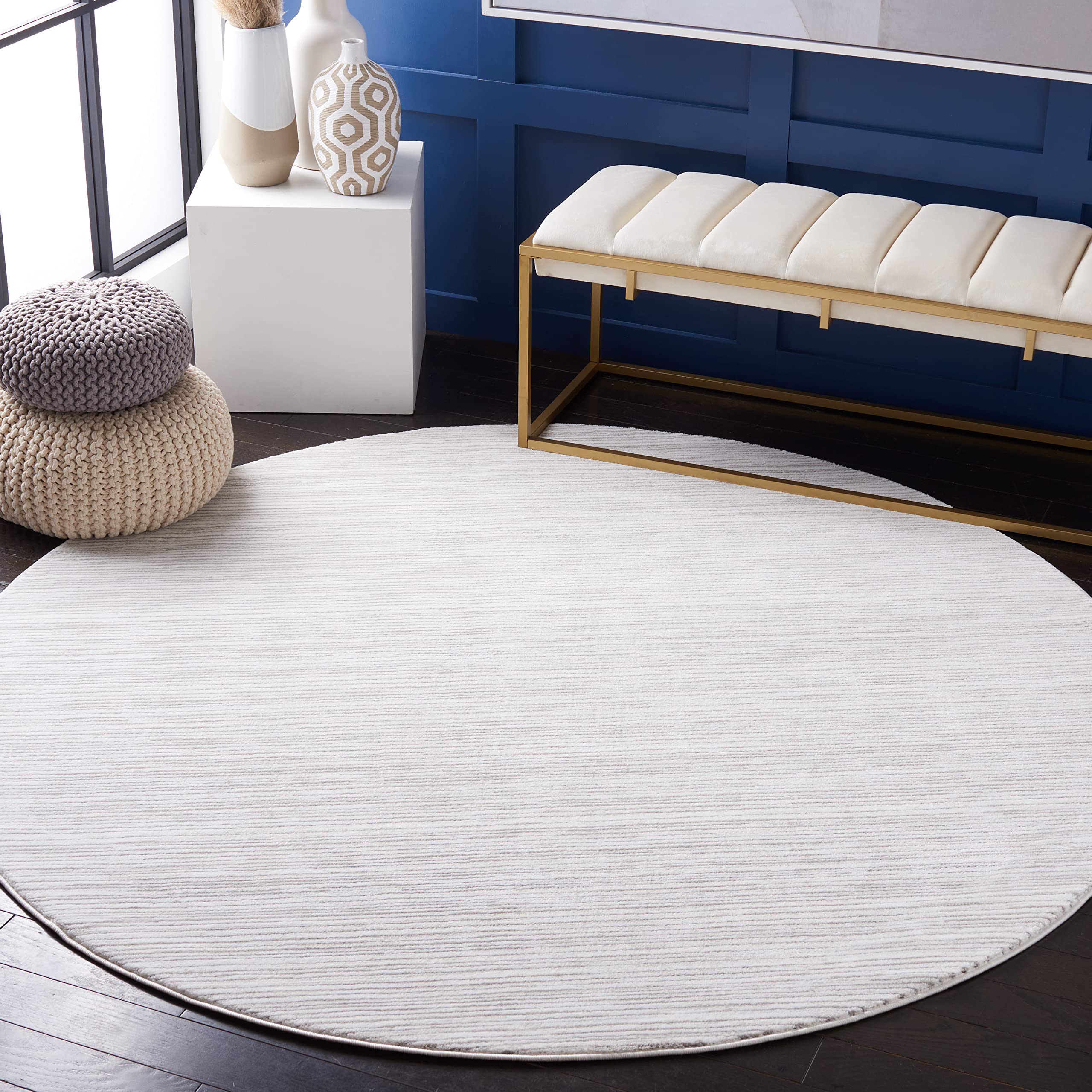 Safavieh Vision Collection Area Rug - 8 Round, Ivory Grey & -, Modern Ombre Tonal Chic Design, Non-Shedding & Easy Care, Ideal 