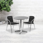 Flash Furniture 27.5'' Round Aluminum Indoor-Outdoor Table Set With 2 Black Rattan Chairs