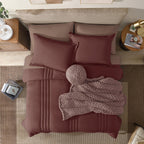 Monbix Queen Comforter Set - 7 Pieces Dark Red Bed In A Bag Queen Bedding Sets With Comforters, All Seasons Down Alternative Com