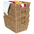 Best Choice Products Rustic Set Of 4 Multipurpose Stackable Seagrass Storage Basket, Handwoven Laundry Organizer Totes for Bedro