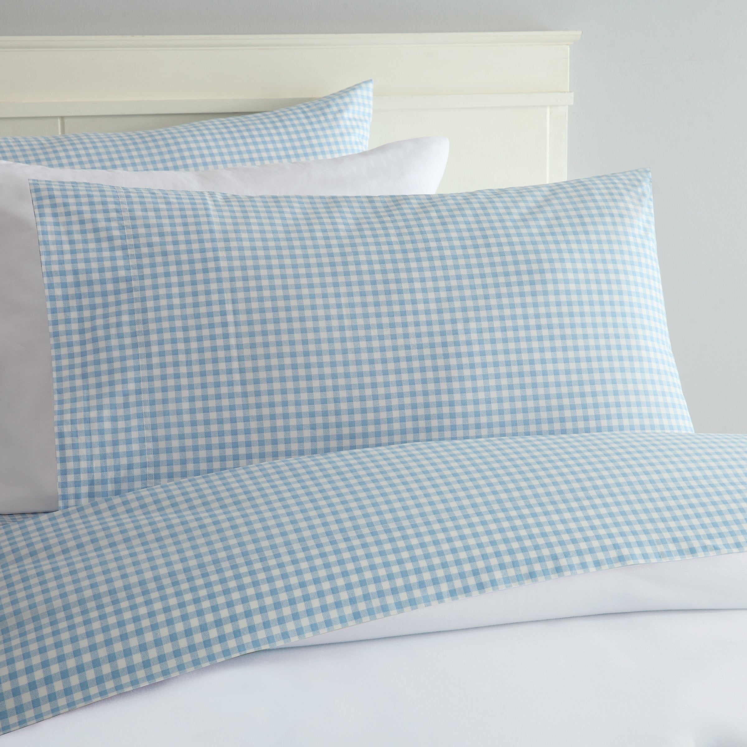 Laurel & Mayfair Classic 250Tc 100% Cotton Gingham Checkered Print Sheet Set, Cool & Crisp Percale Weave, King, Blue