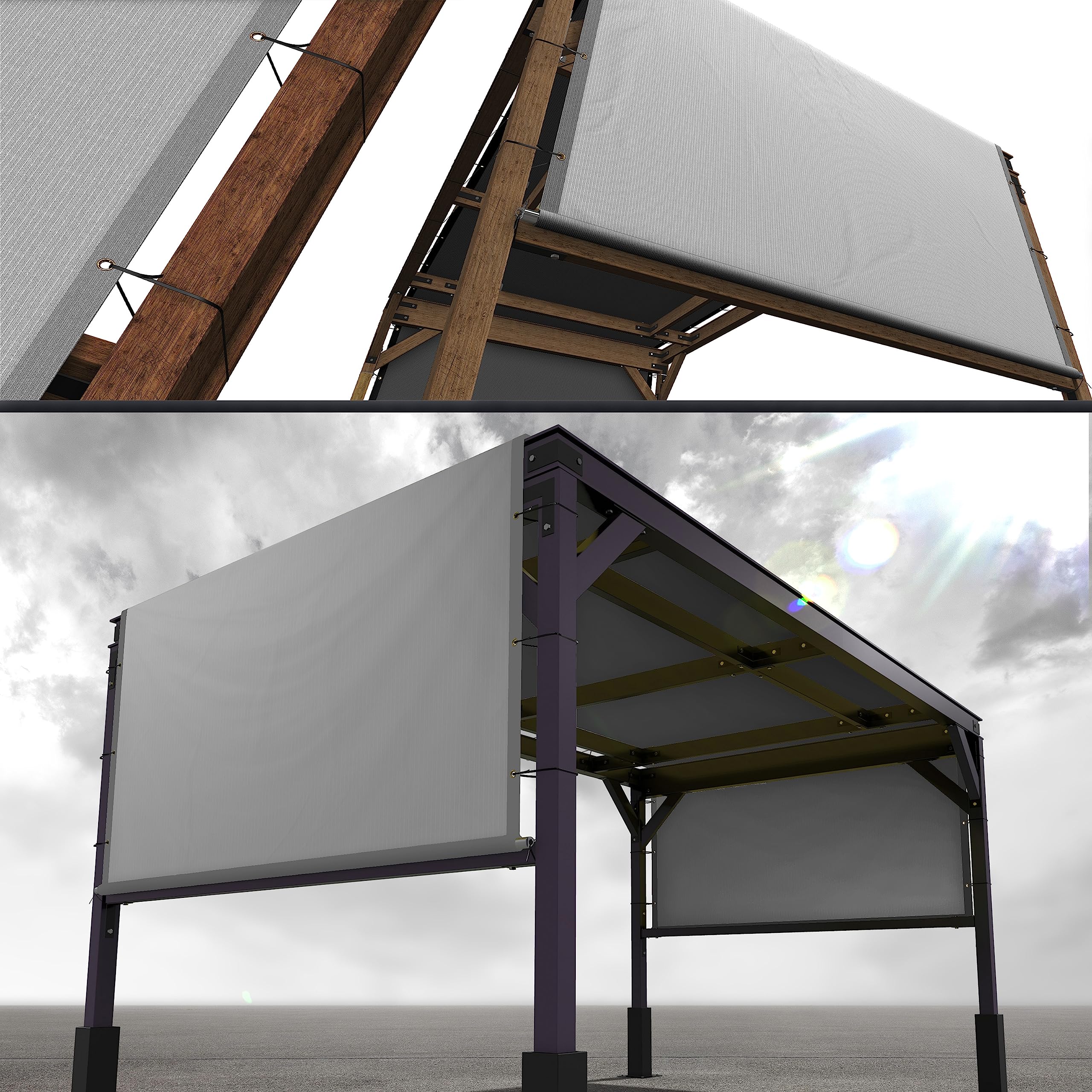 Royal Shade 11' W X 27' L Grey Pergola Sun Shade Canopy Replacement Cover With Stainless Steel Weighted Rods, 95% Uv Blockage, C