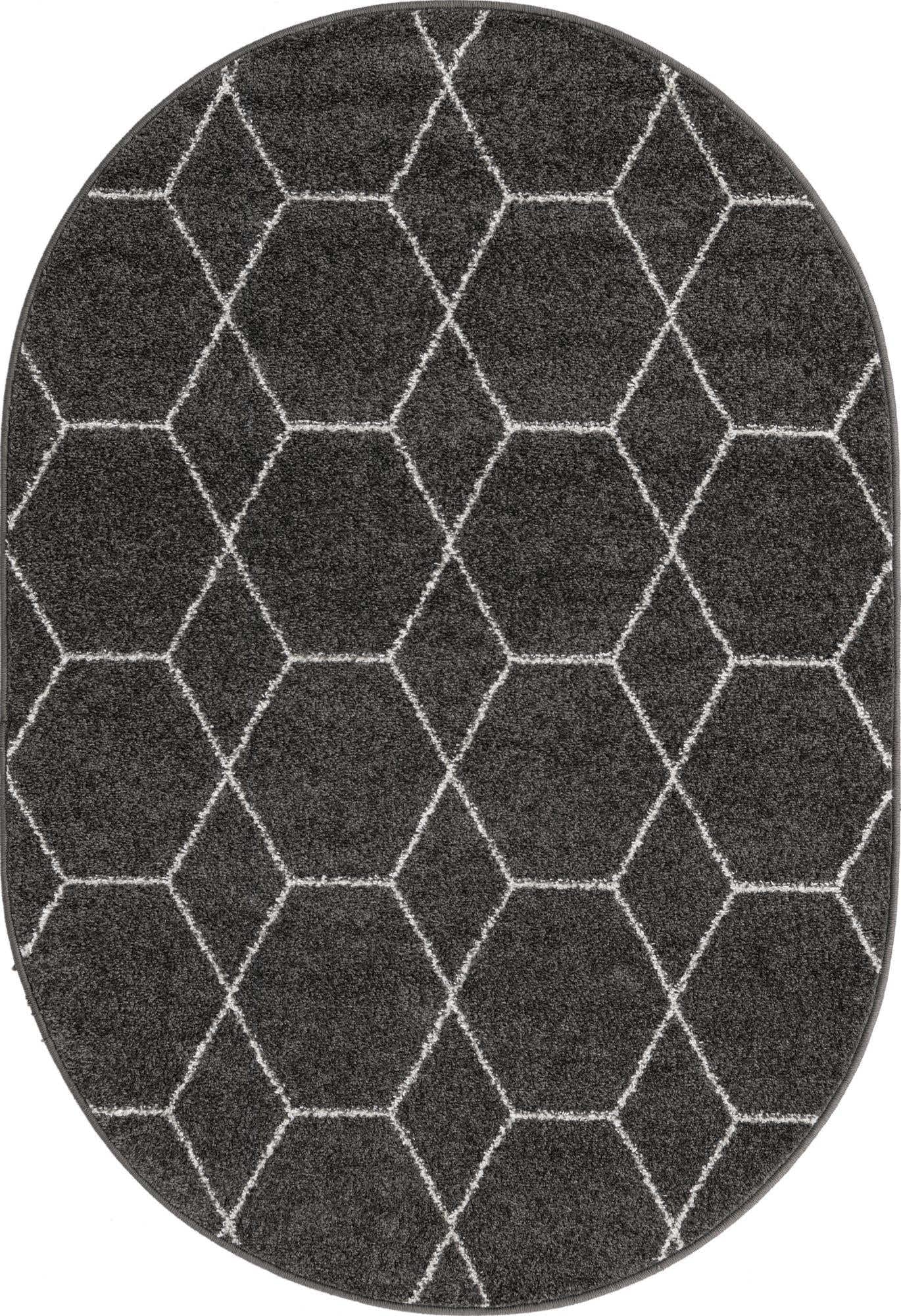 Unique Loom Trellis Frieze Collection Area Rug - Geometric (4 x 6 Oval, Dark Gray/ Ivory)