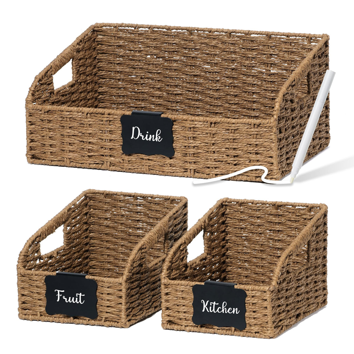 Stylave Pantry Baskets for Organizing,Wicker Storage organizers,3Pack,Brown