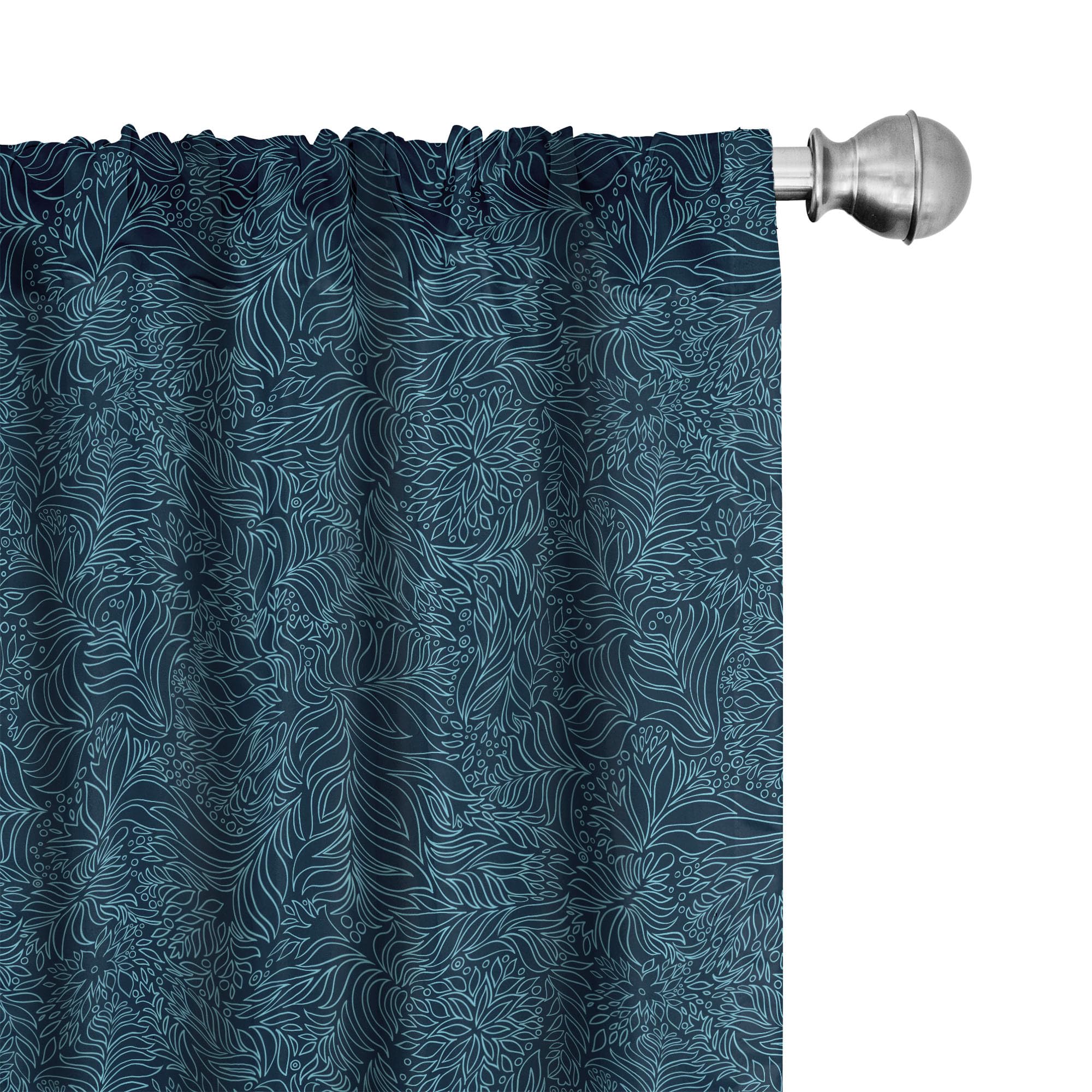 Ambesonne Navy And Teal Window Curtains Pack Of 2, Abstract Flourish Nature Inspired Pattern Leaves Blossoms Print, Lightweight