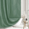 Siiluminisoy Sage Green Boho Shower Curtain Woven Fabric Cute Shower Curtain, 72 X 72 Tufted Leaves Textured Striped Modern Farm