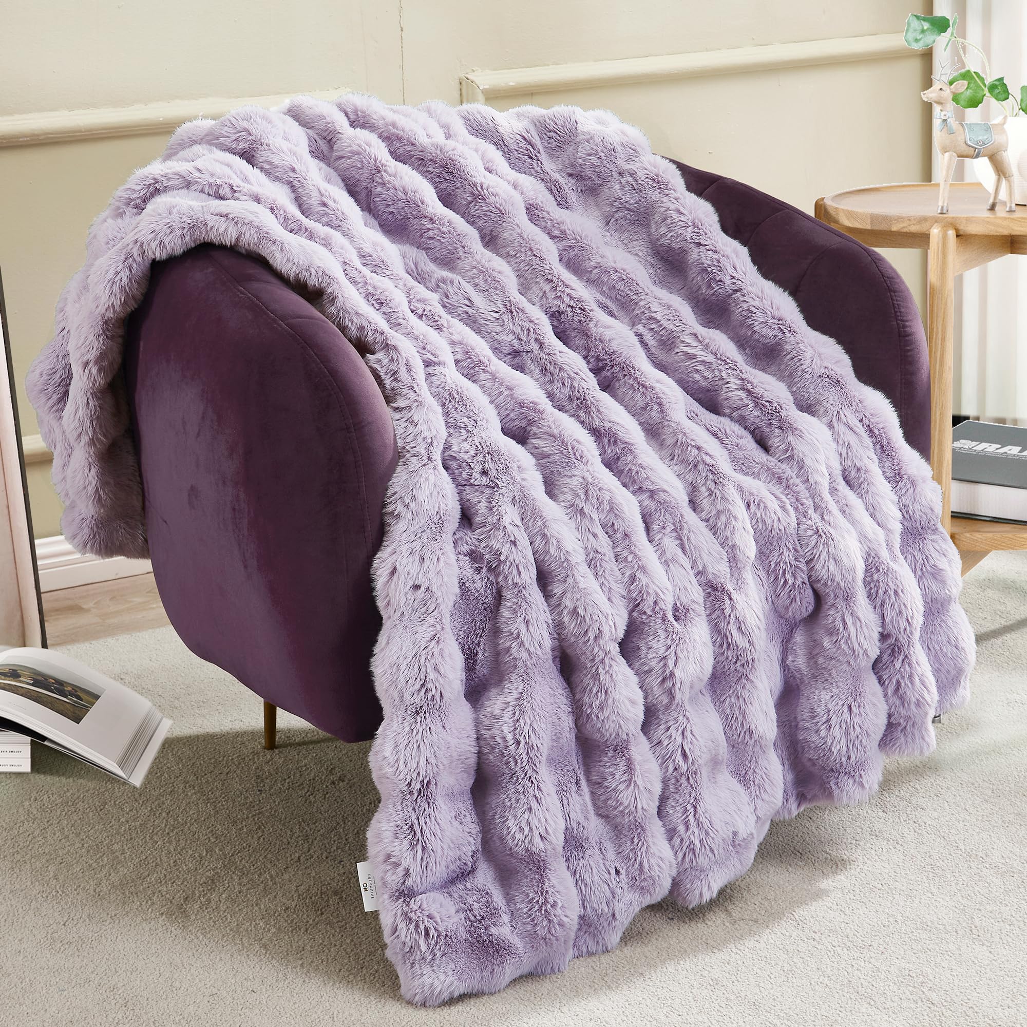 Joniyear Soft Fuzzy Bubble Faux Rabbit Fur Throw Blanket 50' X 60', Double Sided Aesthetic Warm Fluffy Blanket For Winter, Lux
