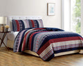 Chezmoi Collection Milton 3-Piece Plaid Checkered Patchwork Striped Quilted 100% Washed Cotton Reversible Bedspread Quilt Set, K