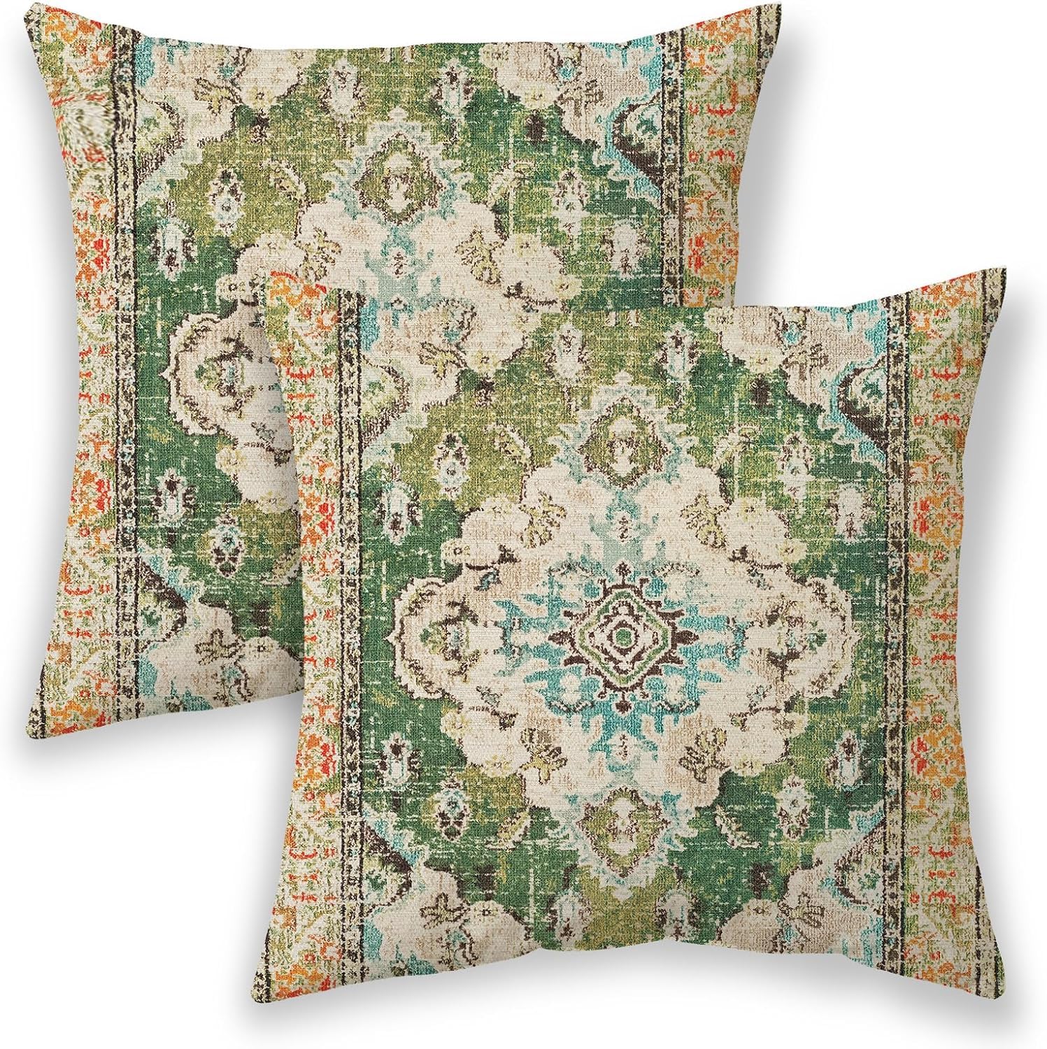 Betginy Boho Pillow Covers 22X22, Olive Green Ethnic Design Outdoor Decorative Throw Pillows For Couch, Carpet Pattern Decor Cus