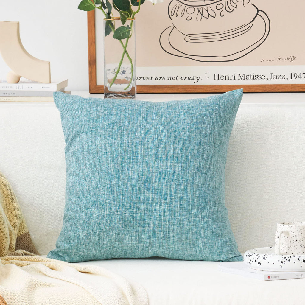 Home Brilliant Teal Decorative Pillow Covers Textured Burlap Linen Pillow Case Soft Euro Sham Covers for Sofa Couch Bed Living R