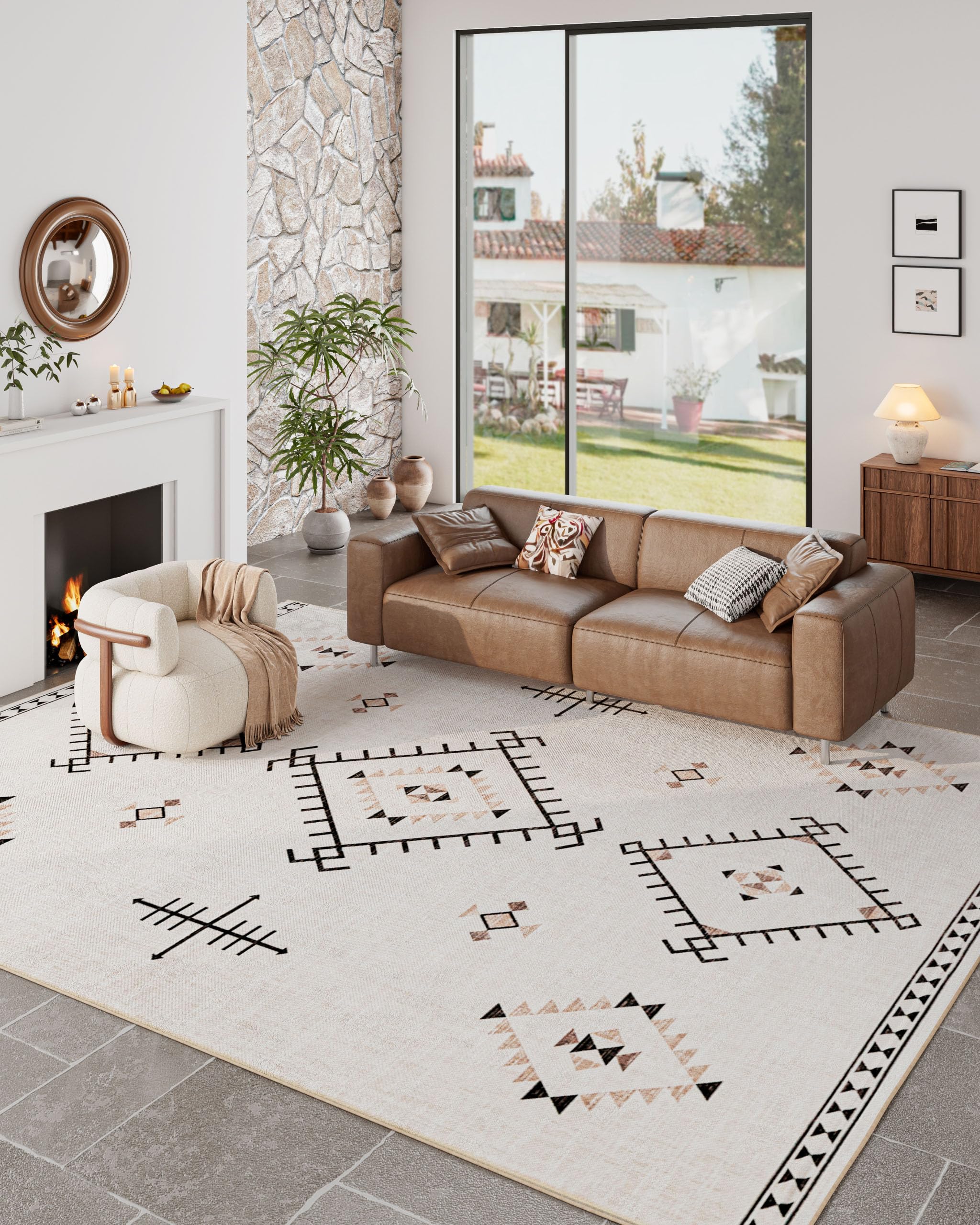 ILANGO Area Rug 8x10 for Living Room Bedroom Machine Washable Moroccan Boho Rugs for High Traffic Area Non Slip & Non-Shedding