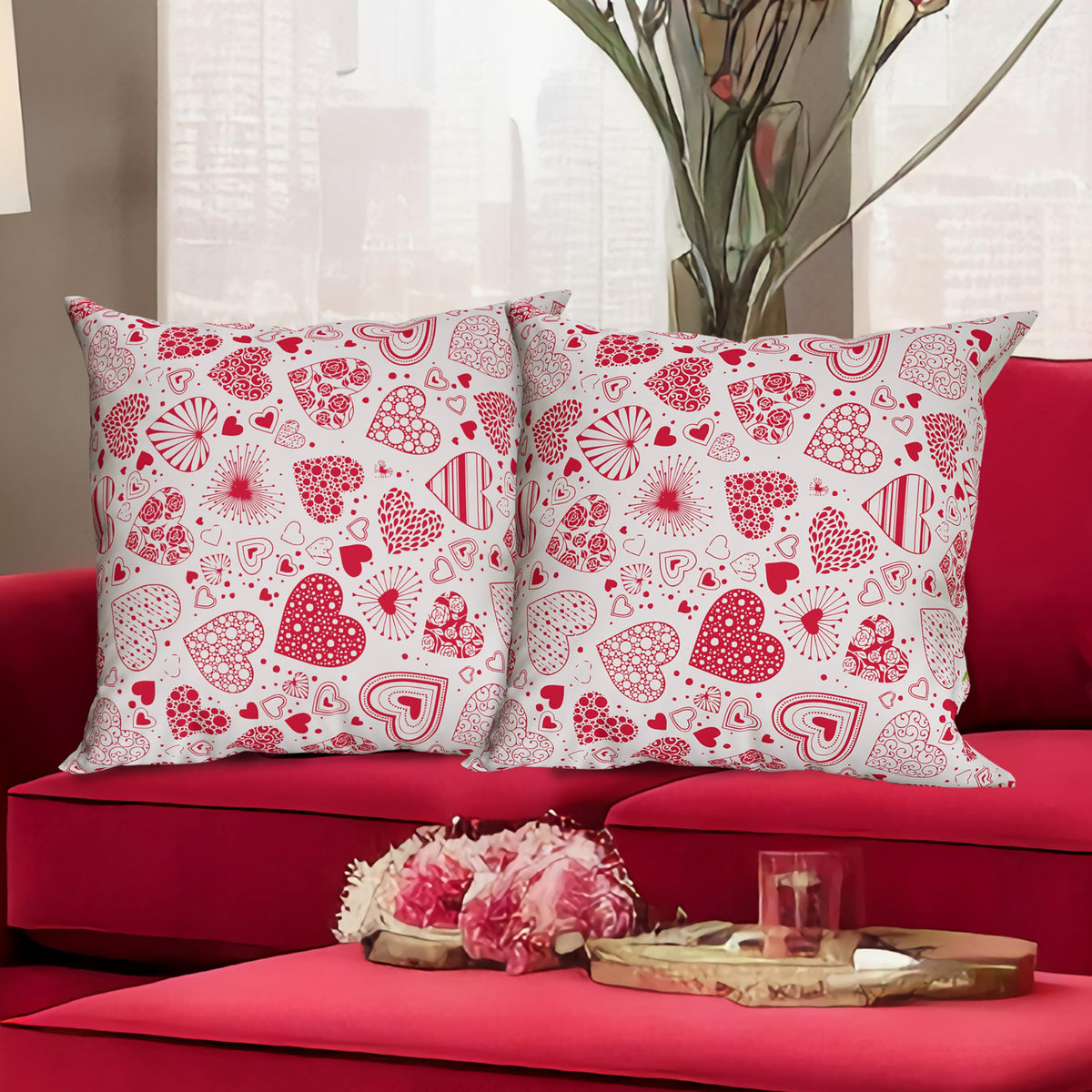 Tiny Break Cotton Valentine Decorative Throw Pillow Case, Royalty Vector Seamless Valentaine Printed Cushion Covers Set Of 2 (18