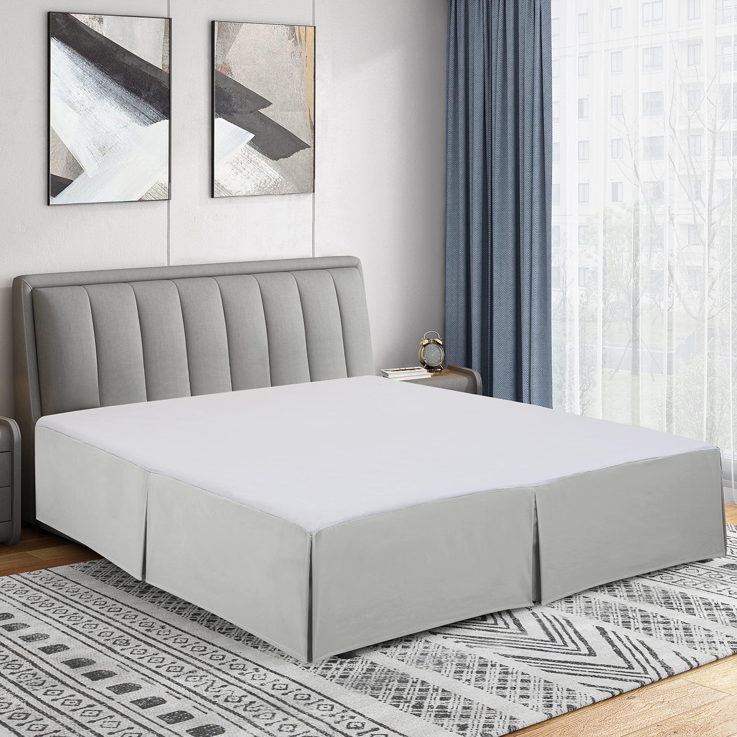 Cathay Home Double Brushed Microfiber Pleated Easy Fit Bed Skirt, Ultra Soft, Fade And Wrinkle Resistant - Light Grey, Californi