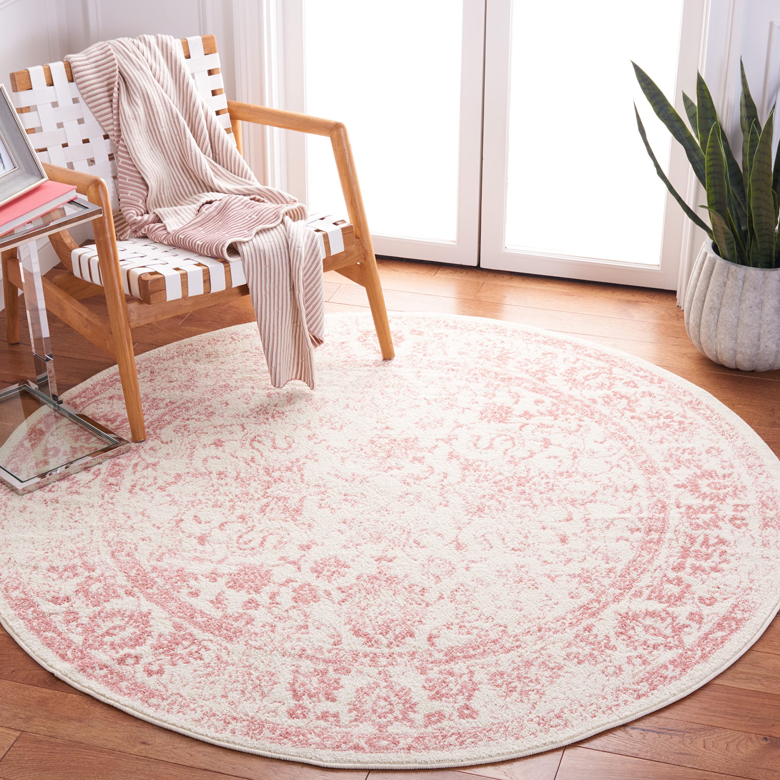 SAFAVIEH Adirondack Collection 12 Round Ivory / Rose ADR109H Oriental Distressed Non-Shedding Dining Room Entryway Foyer Living