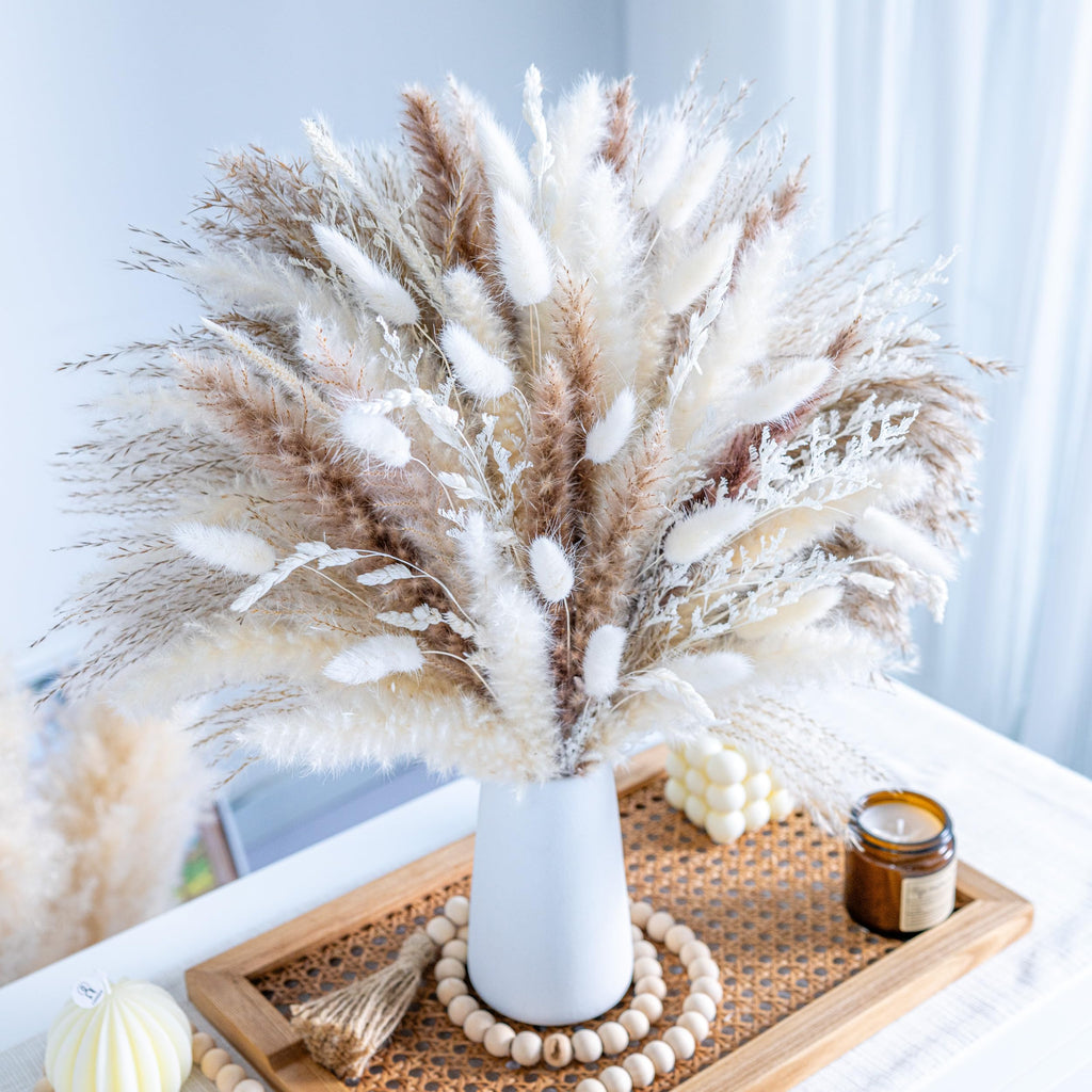 96Pcs Natural Dried Pampas Grass Boho Home Decor Bouquet Phragmites Dried Flowers Bouquet For Wedding Floral Arrangements Home D