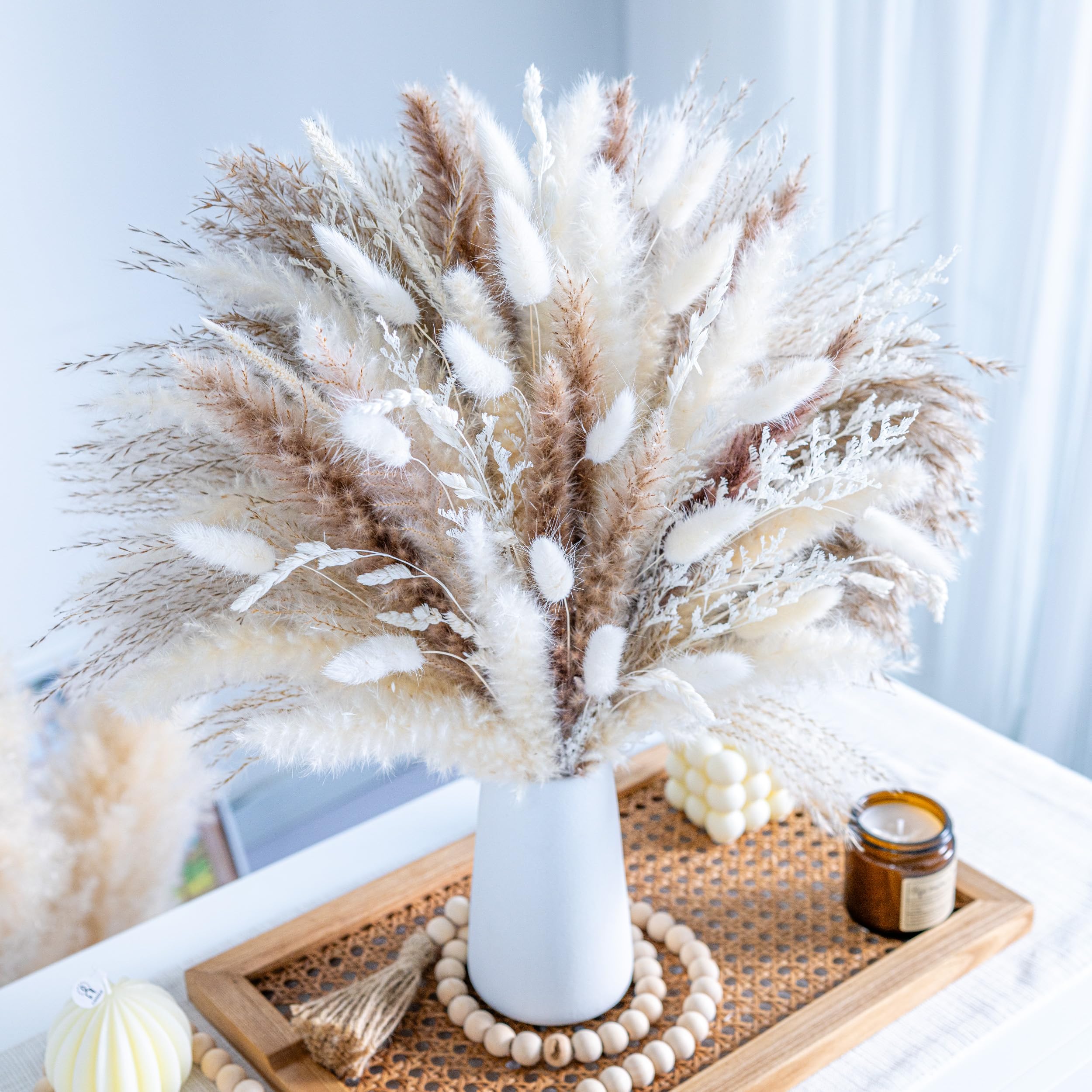 96Pcs Natural Dried Pampas Grass Boho Home Decor Bouquet Phragmites Dried Flowers Bouquet For Wedding Floral Arrangements Home D