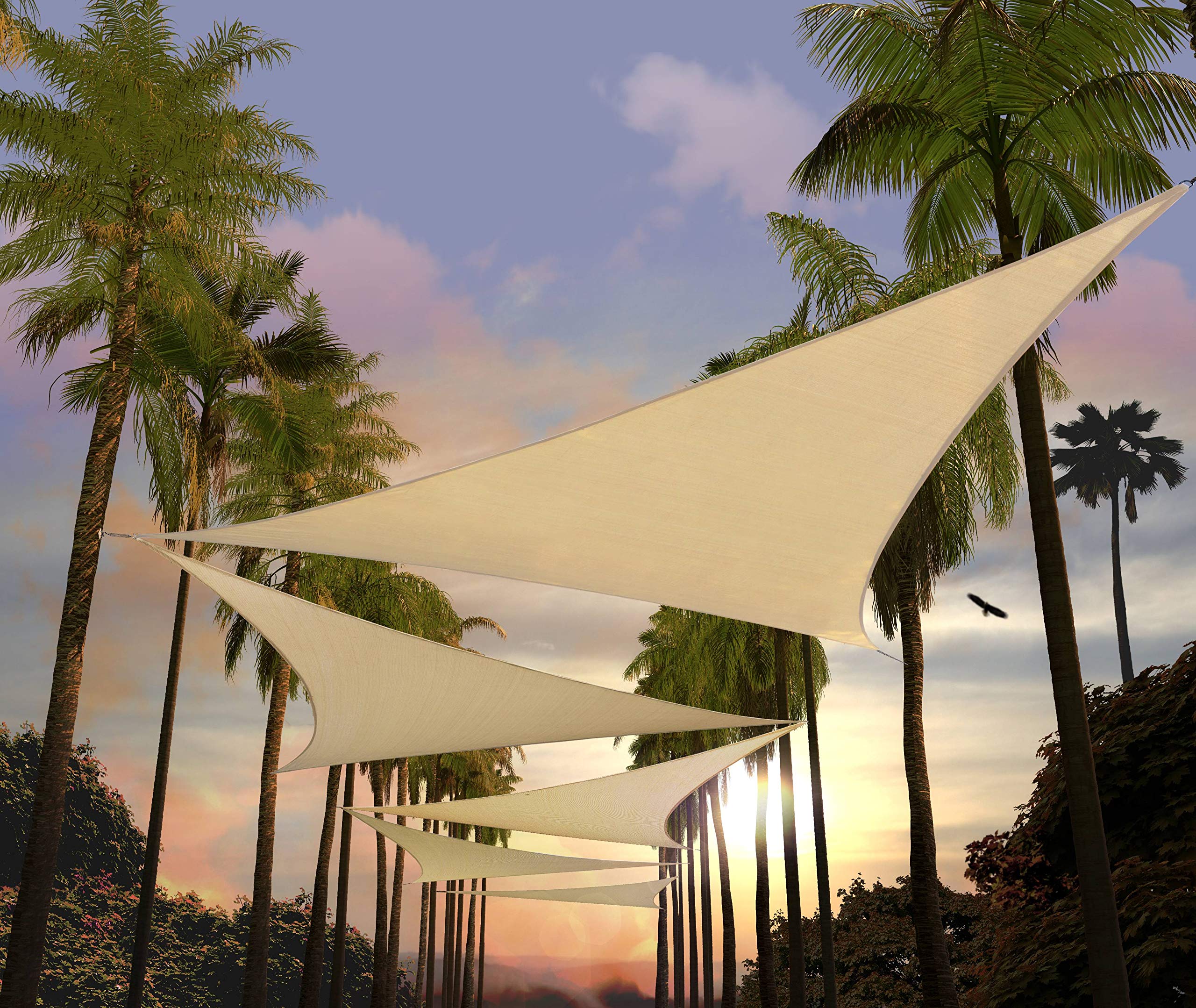 Amgo 24' X 24' X 24' Beige Triangle Sun Shade Sail Upf50+ Canopy Awning Agslt, 95% Uv Blockage, Water & Air Permeable, 200Gsm He