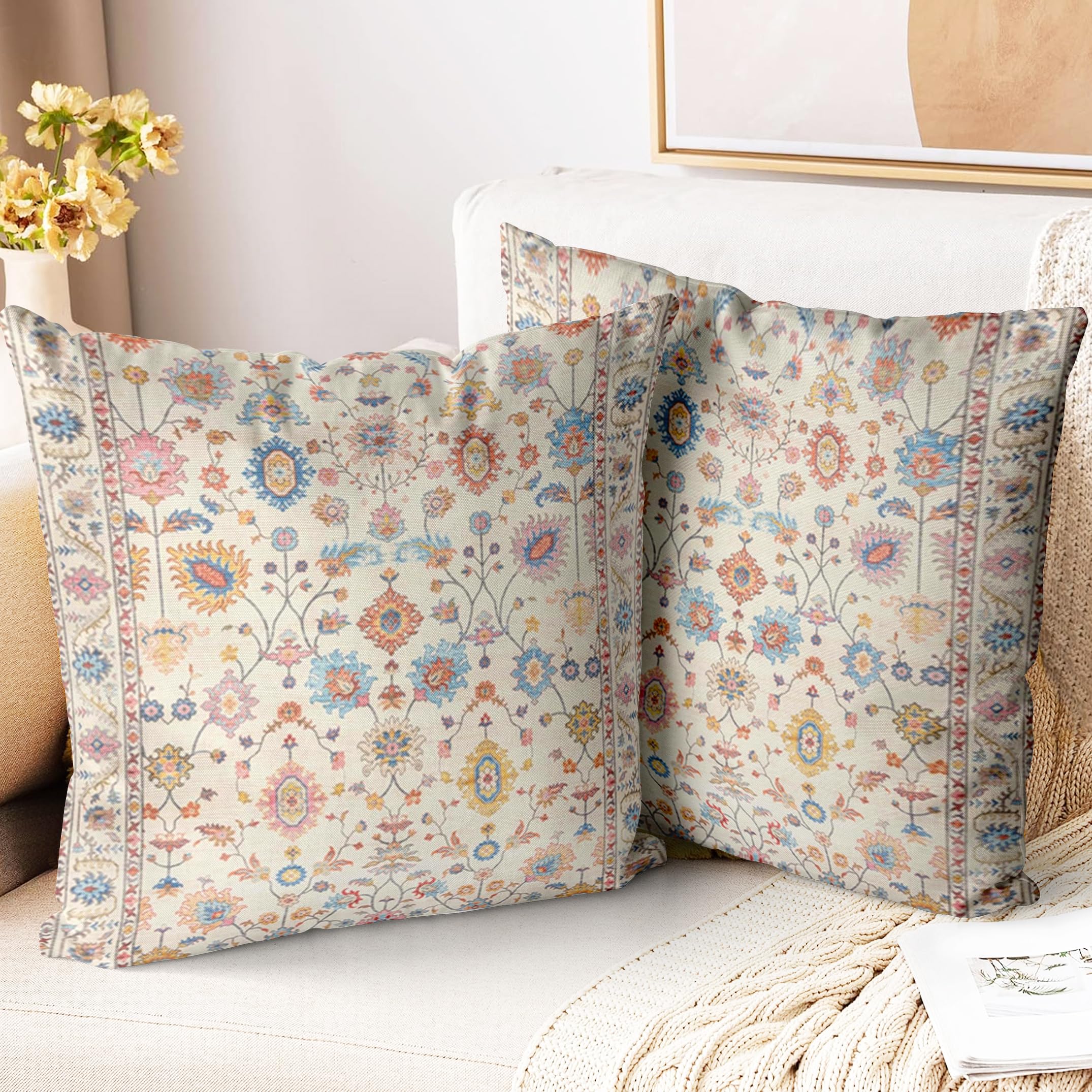 ZSYTZL Boho Throw Pillow Covers 16x16 inch Set of 2,Soft Pillowcases Bohemia Carpet Pattern Decorative Sofa Living Room Bed Squa