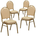 4 Pk. Dome Back Stacking Chair with Beige Patterned Fabric - Gold Frame