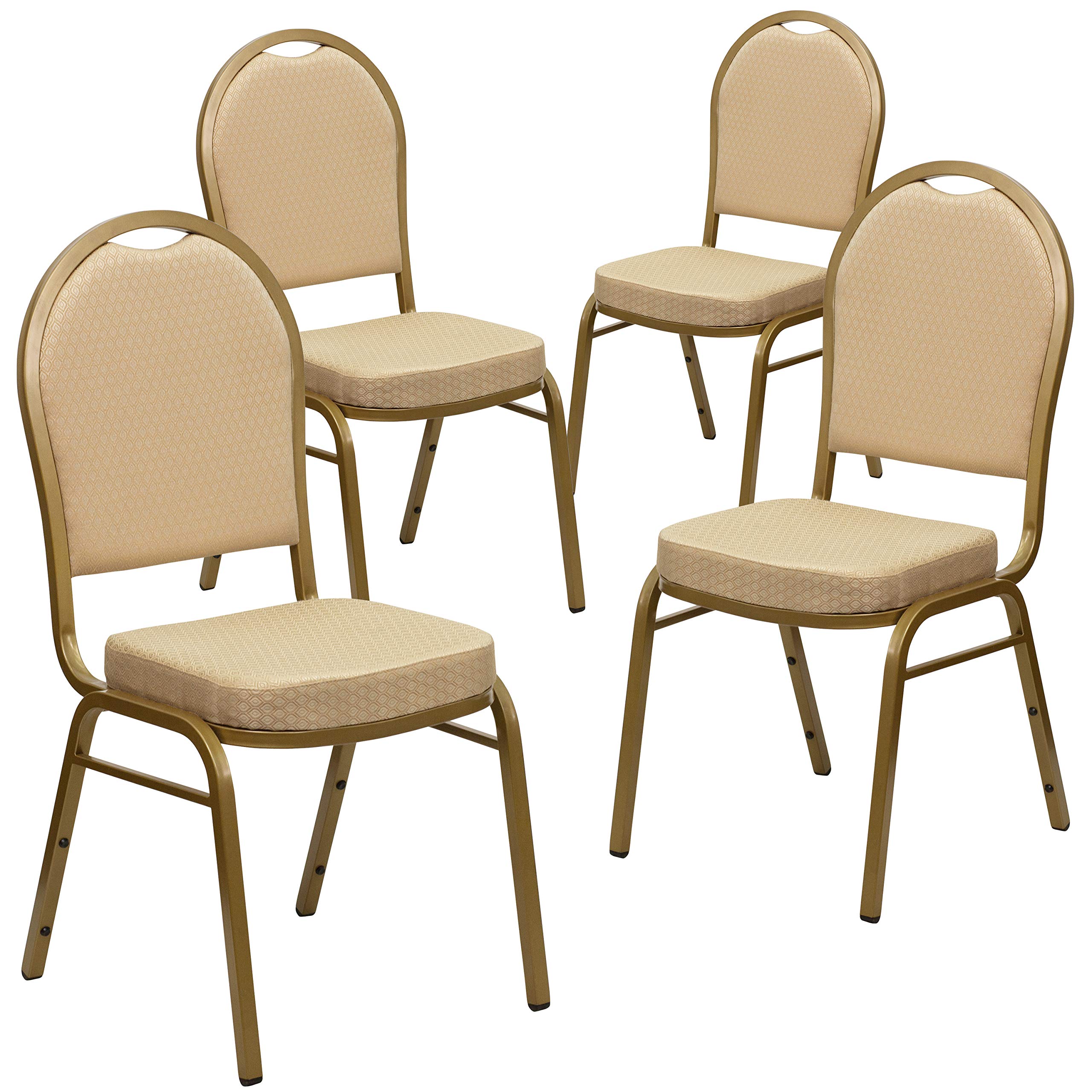 4 Pk. Dome Back Stacking Chair with Beige Patterned Fabric - Gold Frame