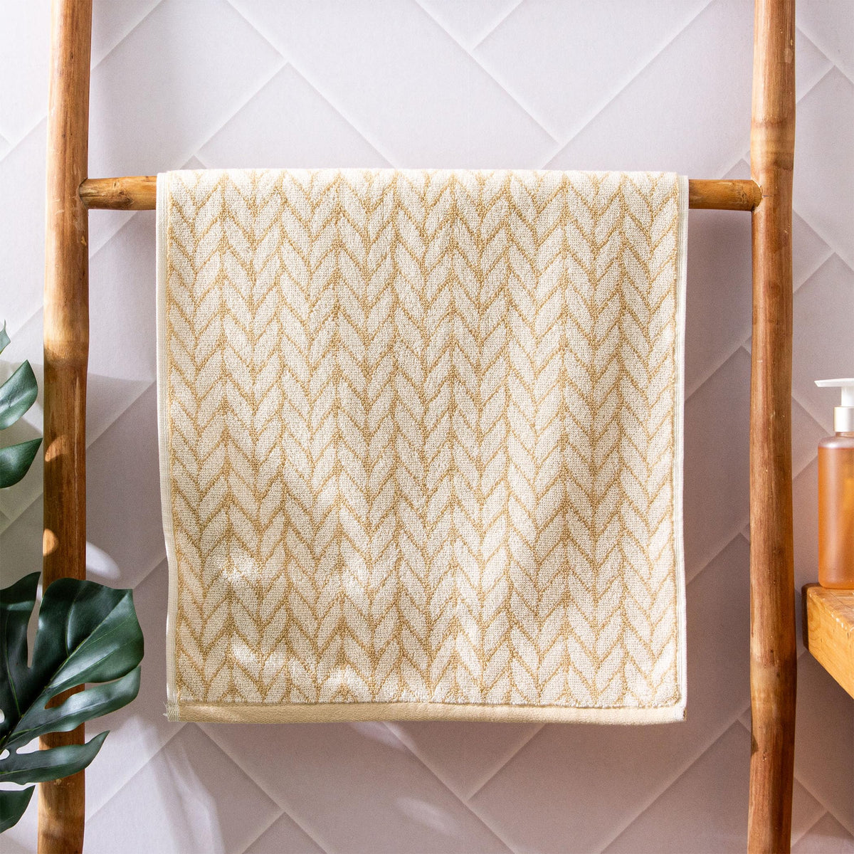 Home Centre Nova Natural Tranquil Chevron Cotton Jacquard Hand Towel  60x40cm