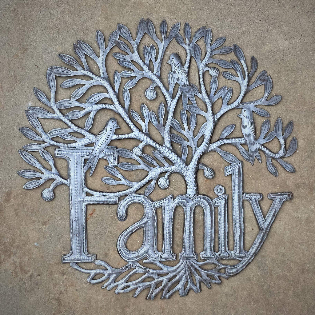 Family Wall Hanging Sign, Tree Of Life Decor, Indoor Outdoor Home Decorations, Handmade In Haiti 17.5 X 17.5 Inches
