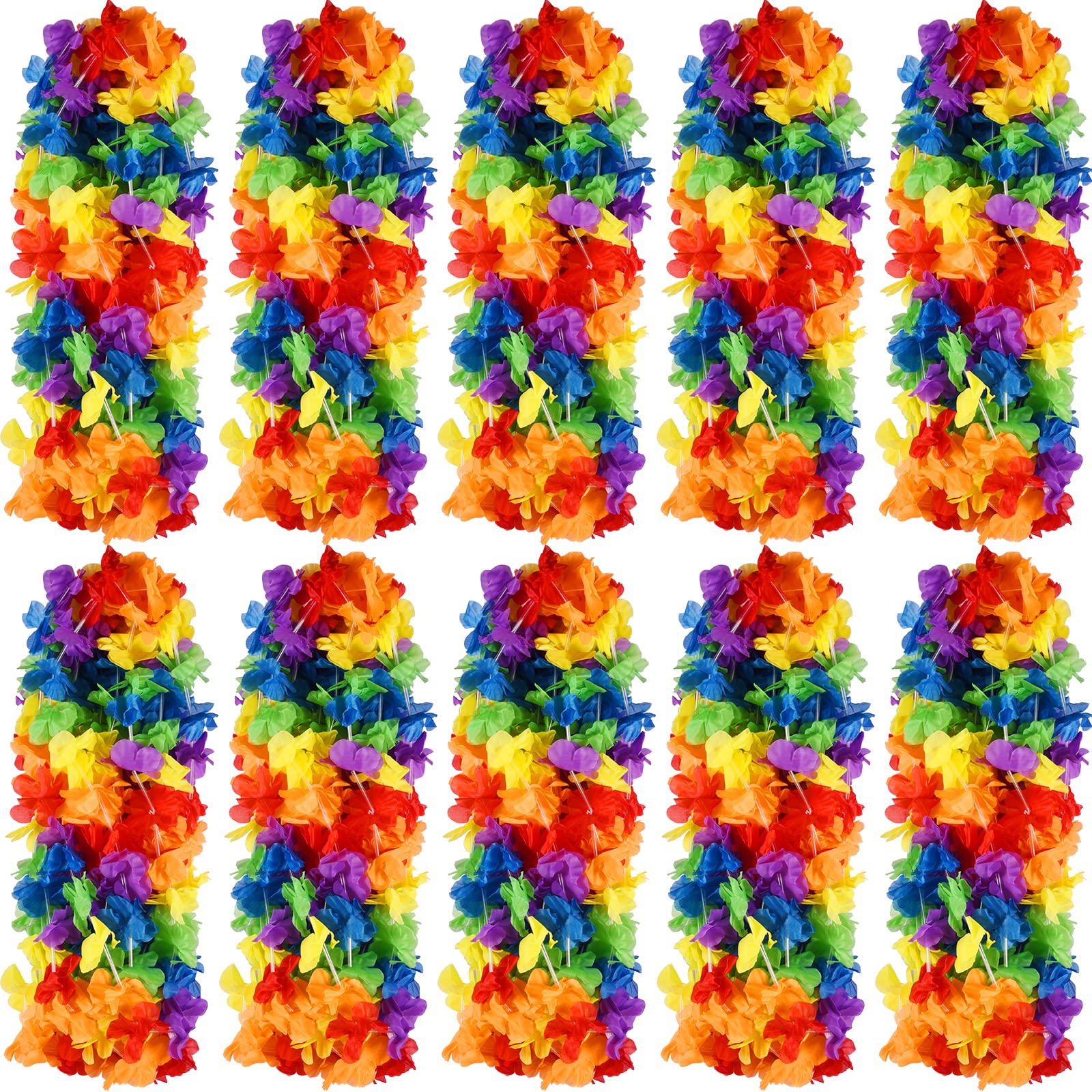 Hananona 100 Pcs Hawaii Leis Colorful Flower Garland Hawaiian Luau Party Neck Loop, Rainbow Luau Leis Necklaces for Hula Leis Da
