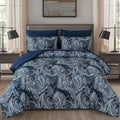 Djy Navy Paisley Comforter Set King Size 7 Piece Bed In A Bag Boho Paisley Pattern Comforter Set Soft Lightweight Microfiber Blu
