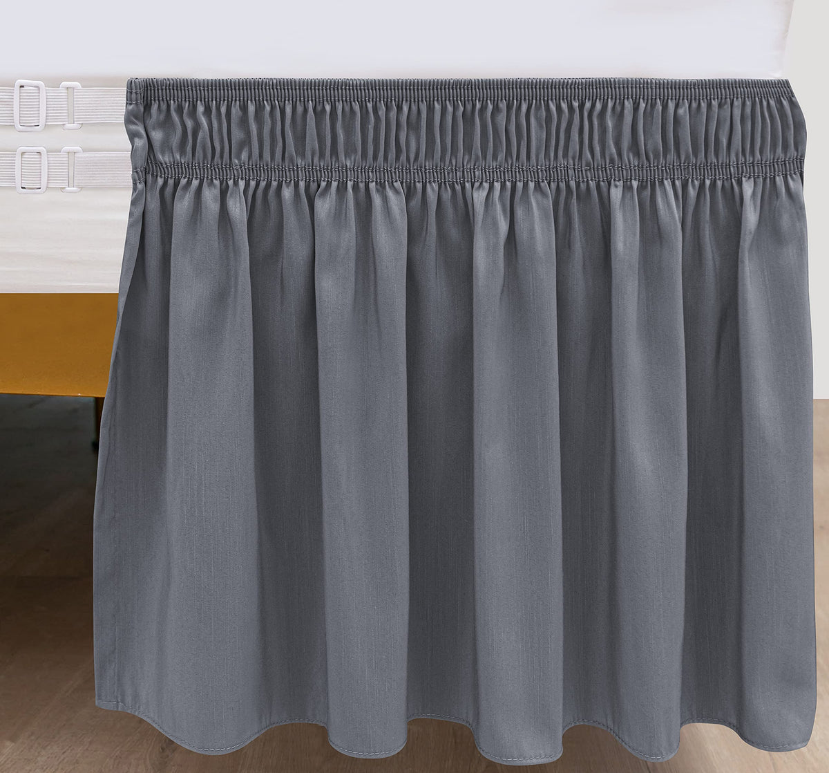 Biscaynebay Wrap Around Bed Skirts With Split Corners For Queen Beds 15' Drop, Dark Grey Elastic Dust Ruffles Easy Fit Wrinkle & Fade Resistant Silky Luxurious Fabric Solid Machine Washable