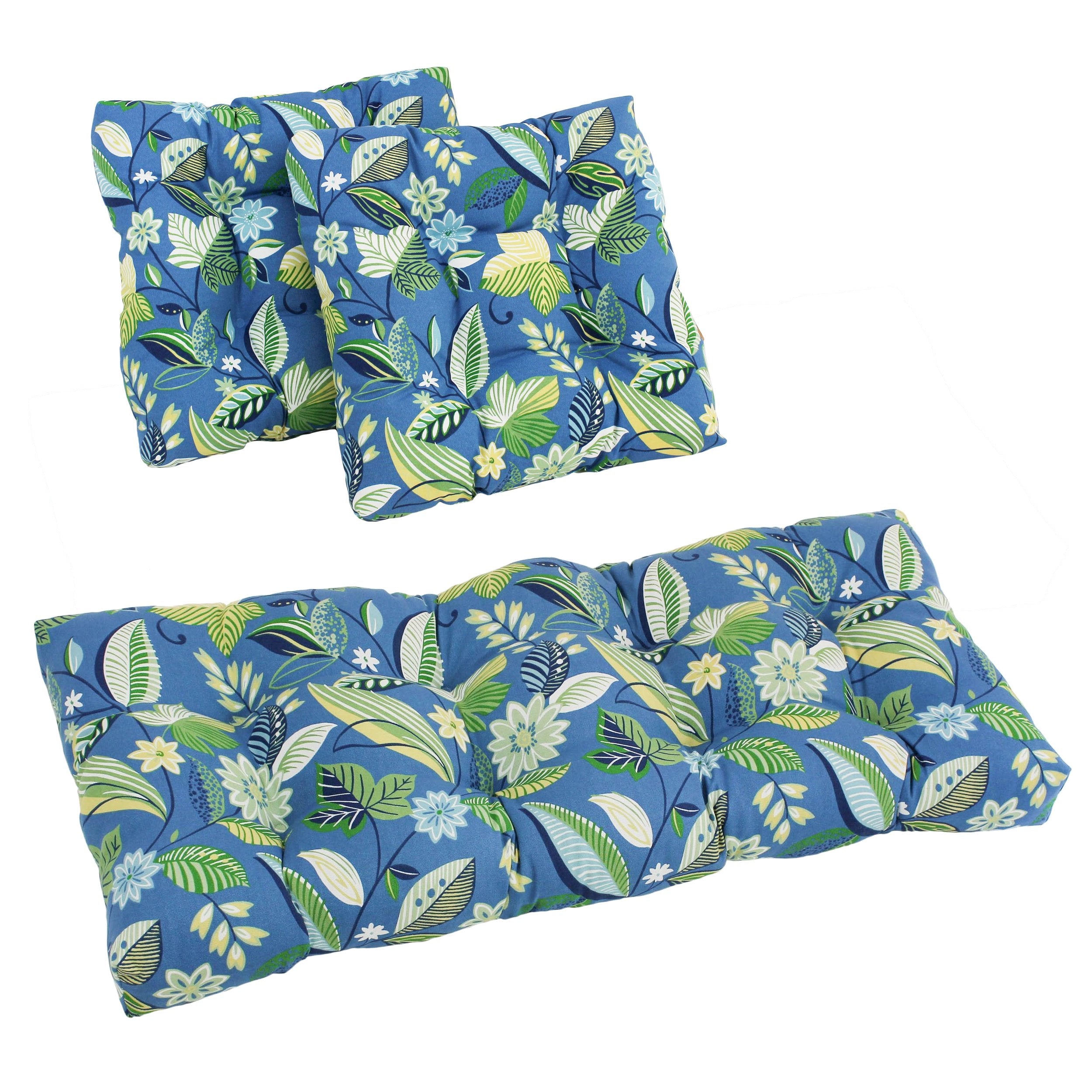 Blazing Needles Outdoor Tufted Settee Cushion Set, Skyworks Caribbean 3 Count
