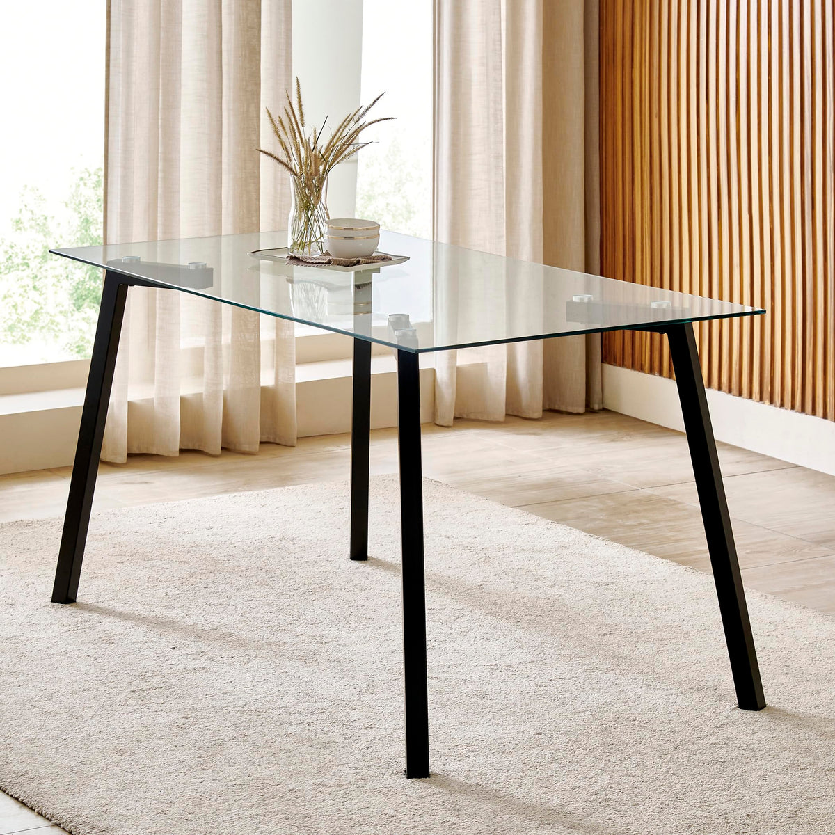Home Centre | Helios Paul Glass Top 6 Seater Tables | Table For Home | Black | 1 Year Warranty
