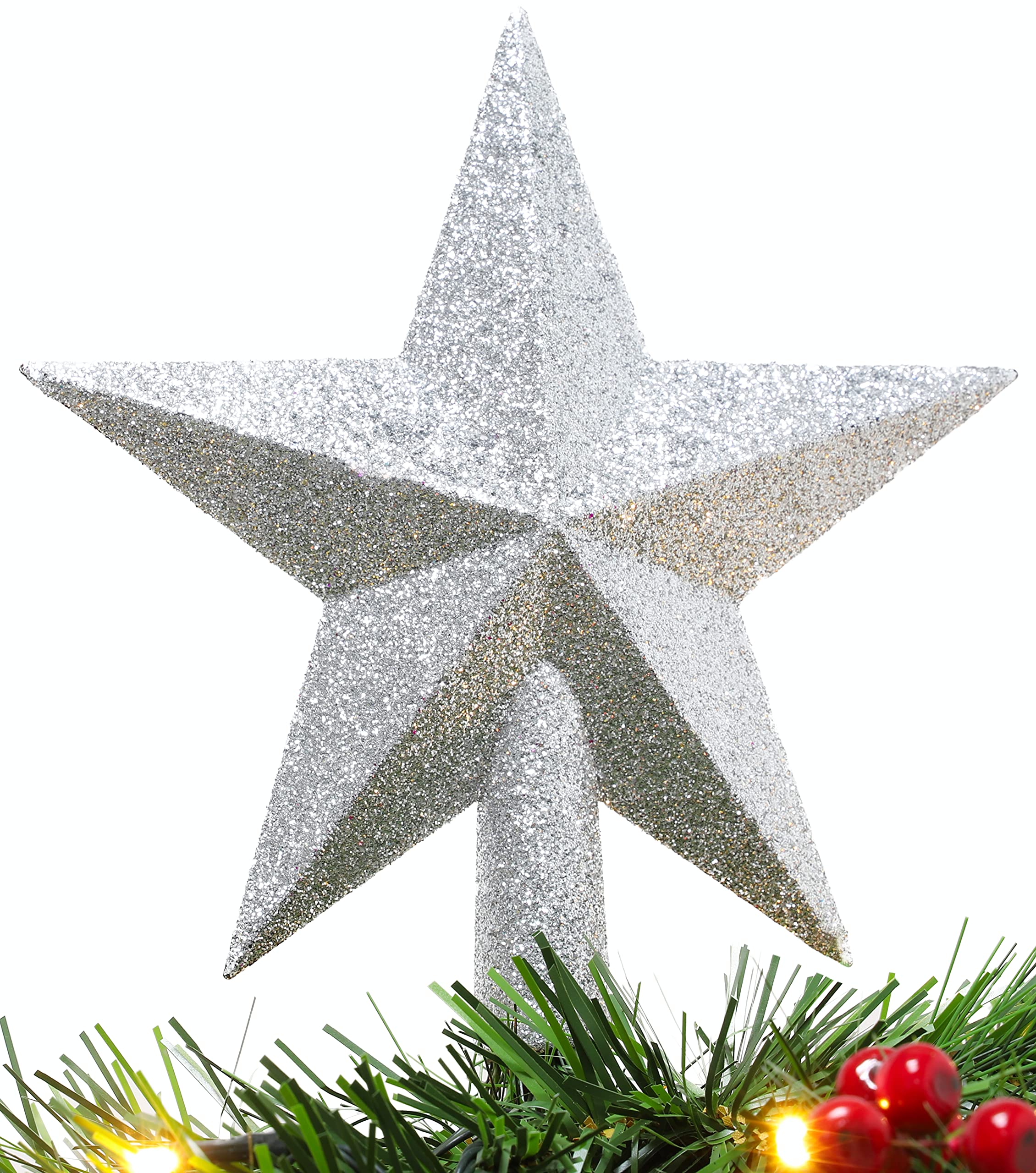 Christmas Concepts 20cm Glitter Tree Top Star Decoration - Christmas Tree Topper/Ornament (Silver)