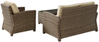 Crosley Furniture Bradenton 3-Piece Outdoor Loveseat Patio Furniture Set, Wicker Conversation Sets for Porch, Brown with Sand Cushions