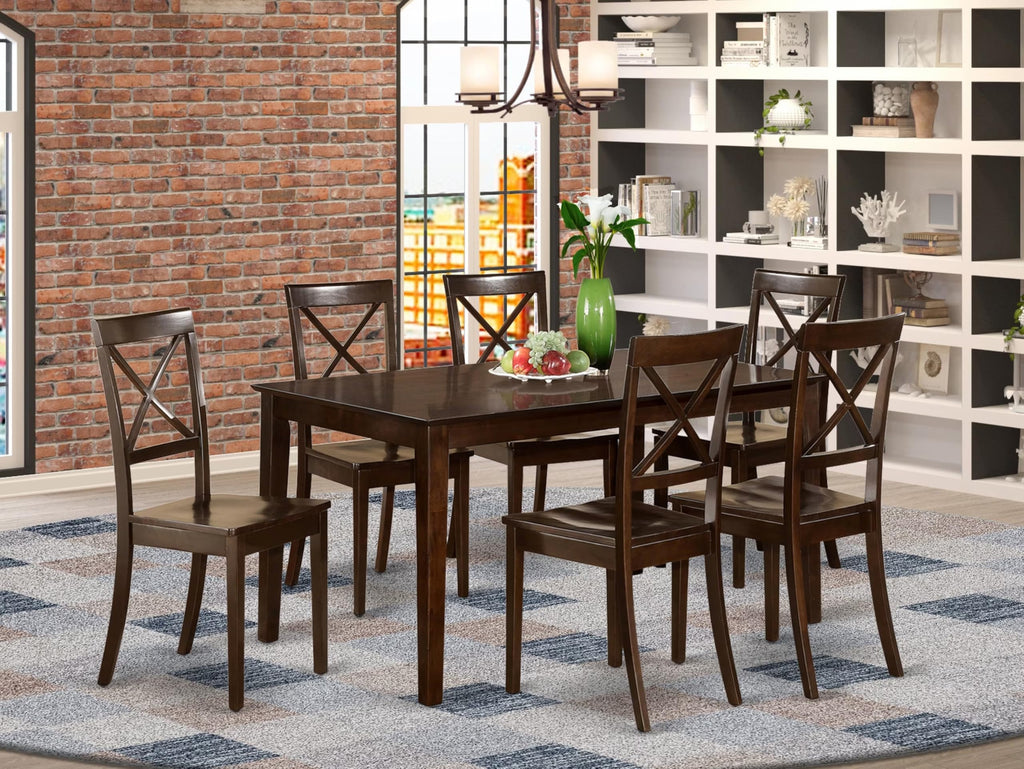 East West Furniture CABO7S-CAP-W 7 Piece Dining Table Set Consist of a Rectangle Kitchen Table and 6 Dining Chairs, 36x60 Inch, Cappuccino