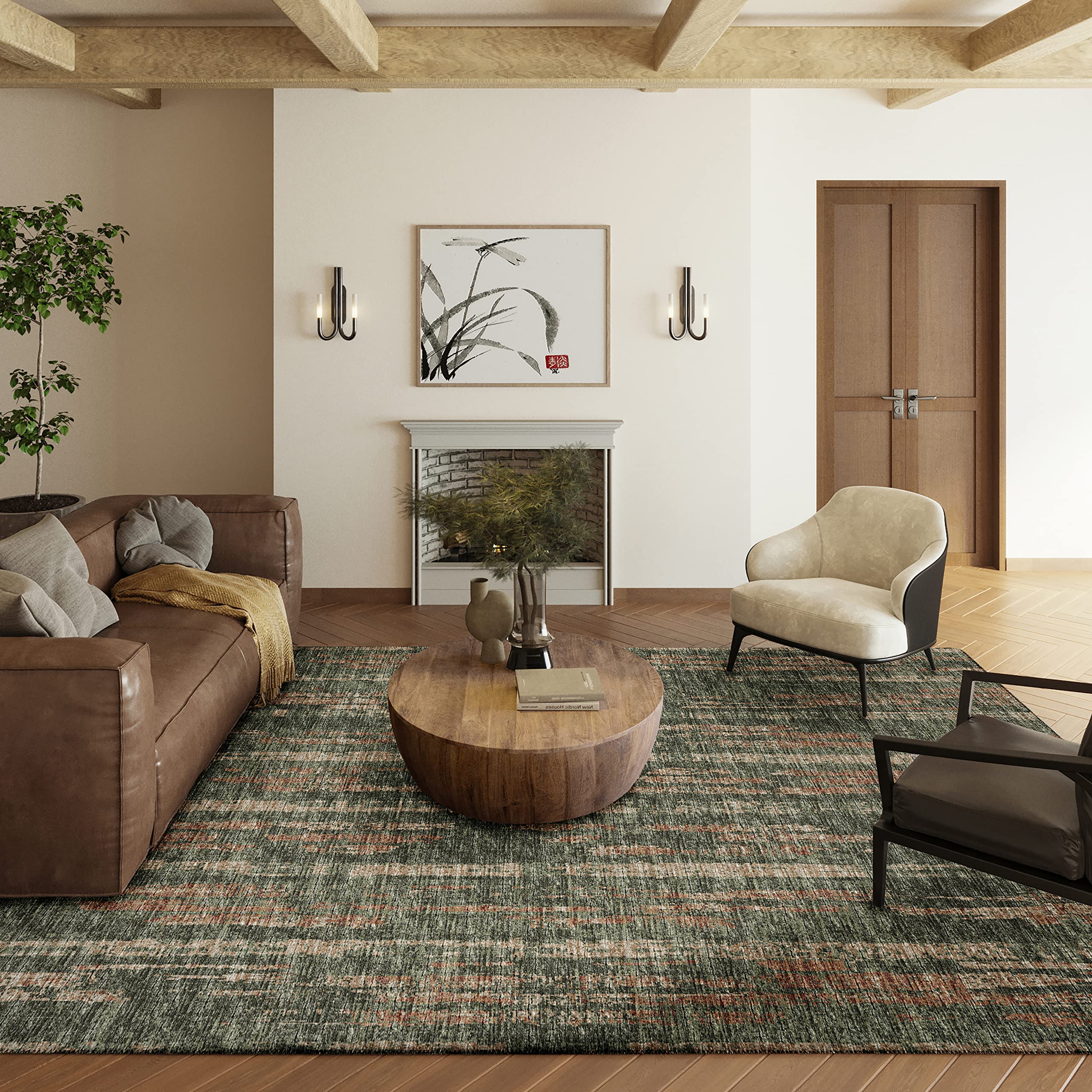 Addison Rugs Rylee Ary36 Green Washable 9' X 12' Indoor Outdoor Area Rug, Easy Clean, Machine Washable, Non Shedding, Bedroom, Entry, Living Room, Dining Room, Kitchen, Patio Rug