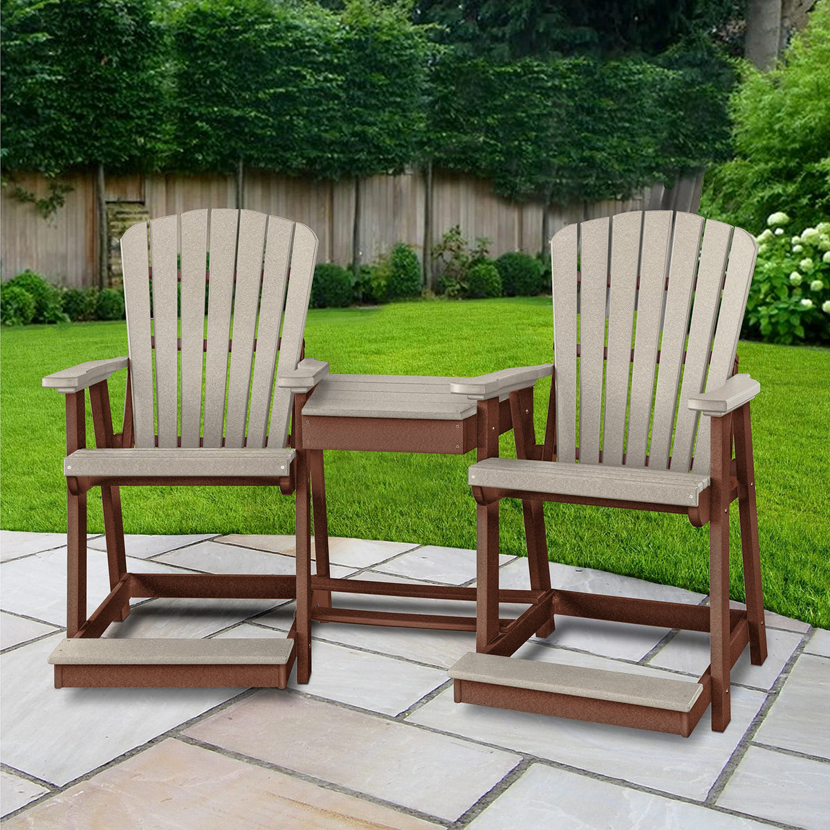 American Furniture Classics OS Home and Office Model 514WWTB-K Counter Height Settee Table Combo in Weatherwood with a Tudor Brown Base, Made in The USA and Constructed from High Density Poly Resin