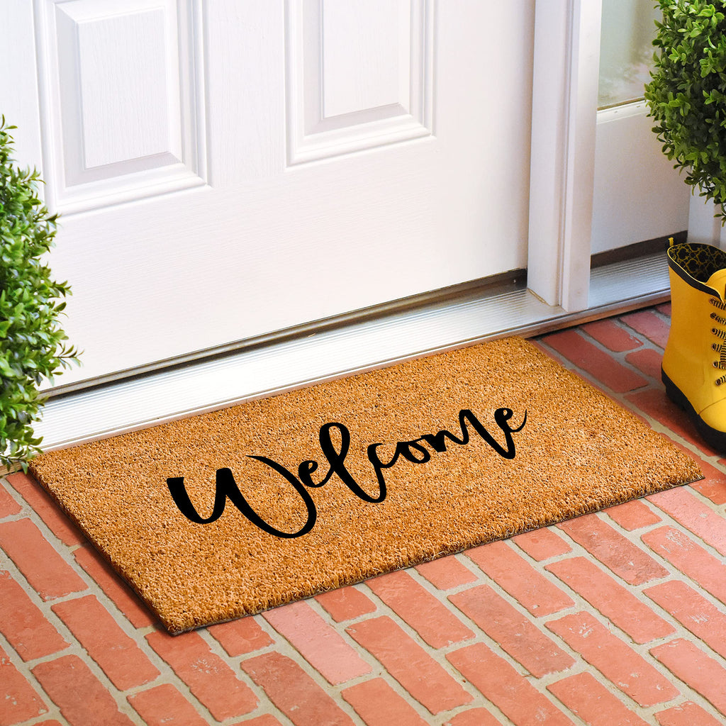 Calloway Mills Cursive Welcome Doormat (Tan/Black, 17' X 29')