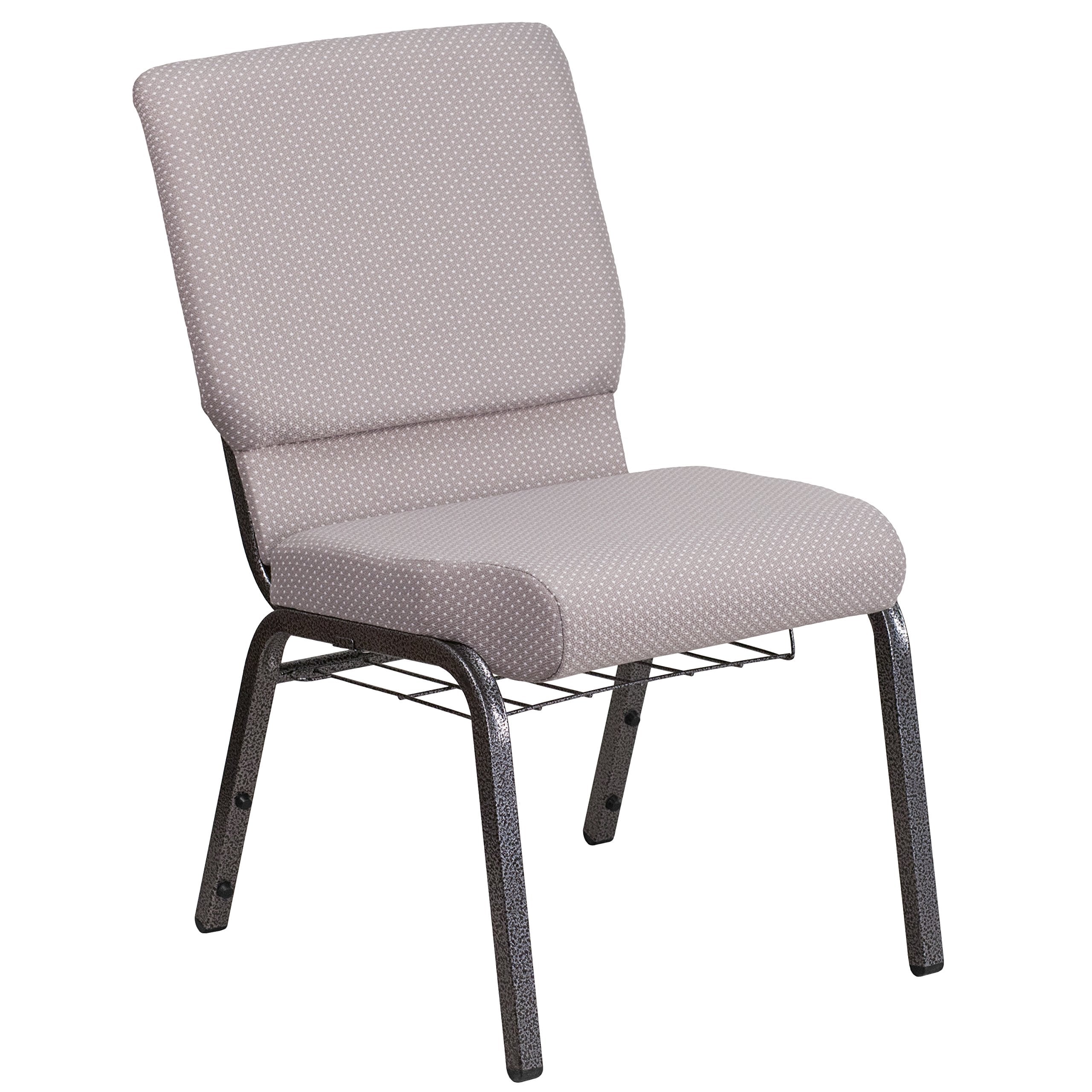 4 Pk. 18.5W Gray Dot Fabric Church Chair, Book Rack - Silver Vein Frame