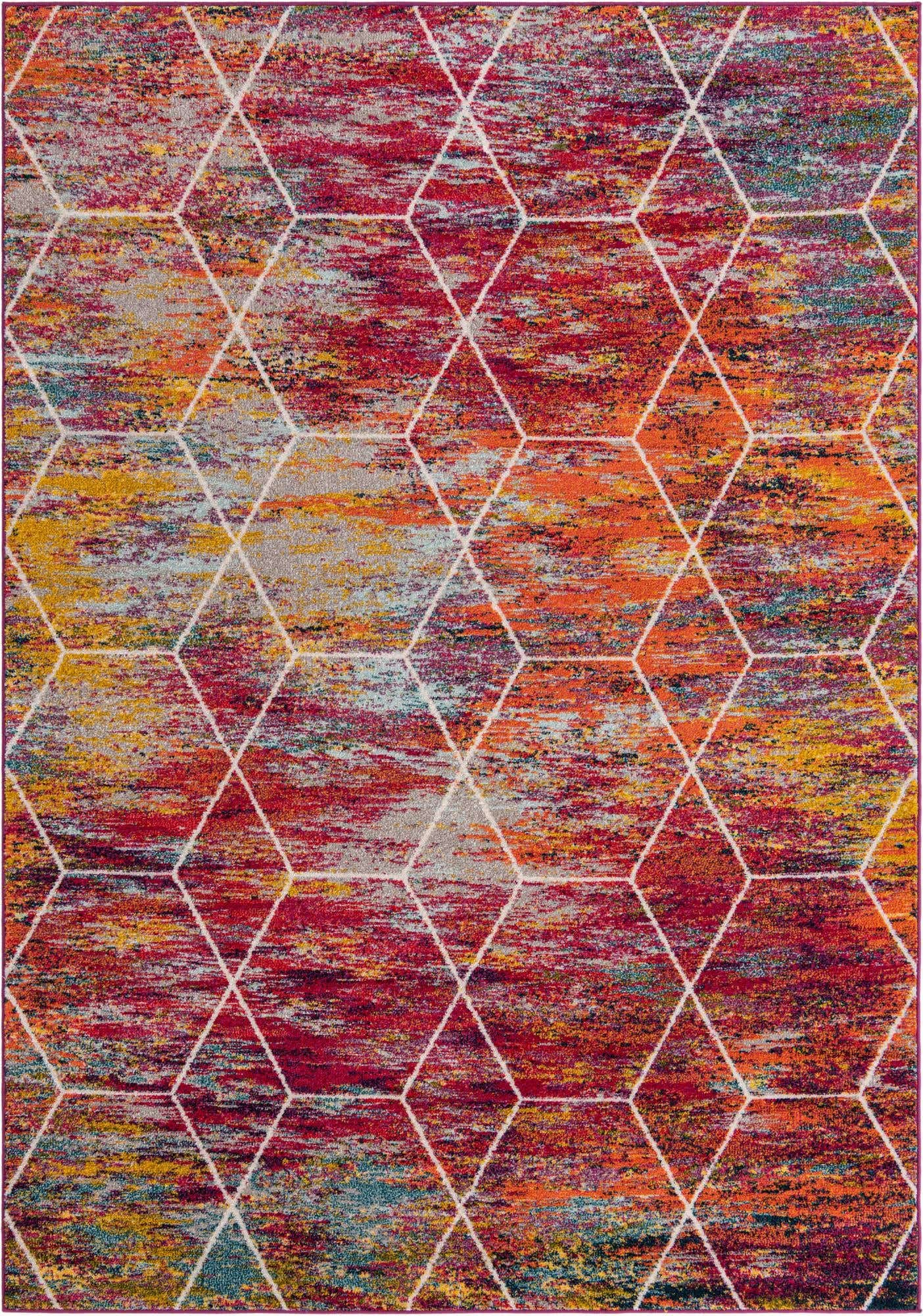 Unique Loom Trellis Frieze Collection Area Rug - Geometric (7 x 10, Multi/ Ivory)