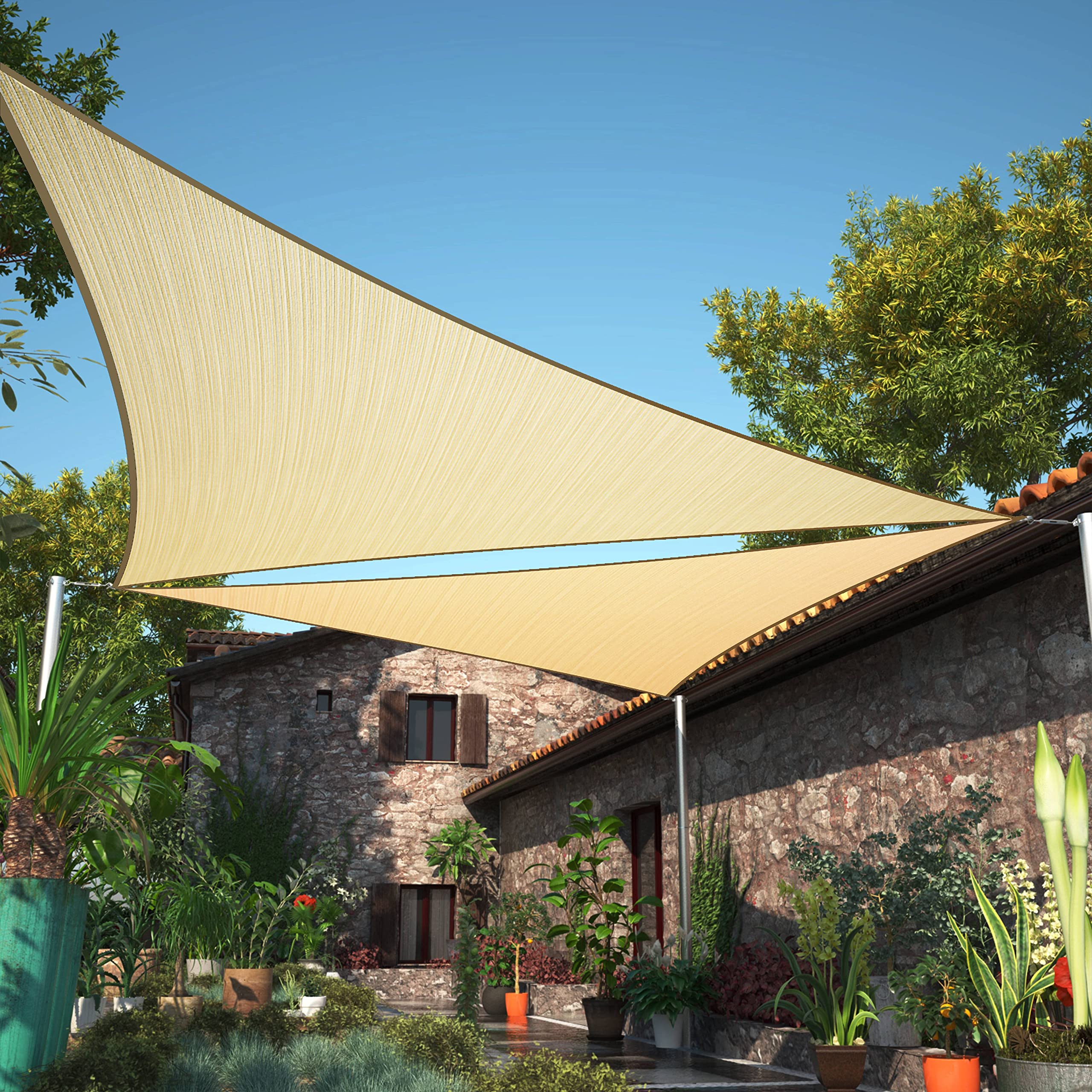 ShadeMart 24 x 24 x 24 Beige Triangle Sun Shade Sail UPF50 smTAPRT20 Canopy smTAPRT20 Fabric Cloth Screen, Water Air Permeabl