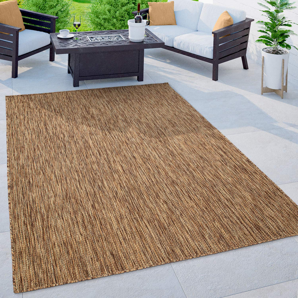 Solid Outdoor Rug For Patio Or Balcony Weatherproof In Mottled Brown Beige, Size: 2' X 3'3'