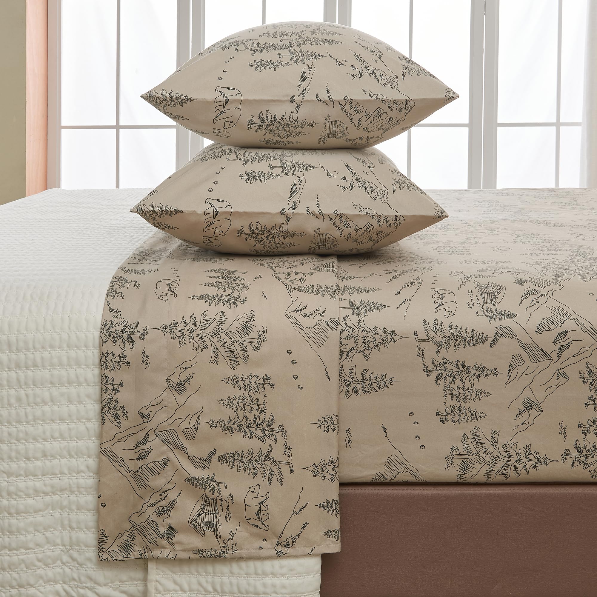 Great Bay Home 4-Piece Full Microfiber Sheet Set Lodge-Printed, Ultra-Soft, Wrinkle & Fade-Resistant Patterns Drawn From Nature All-Season Bedding Sheets & Pillowcases (Full, Bear Mountain)