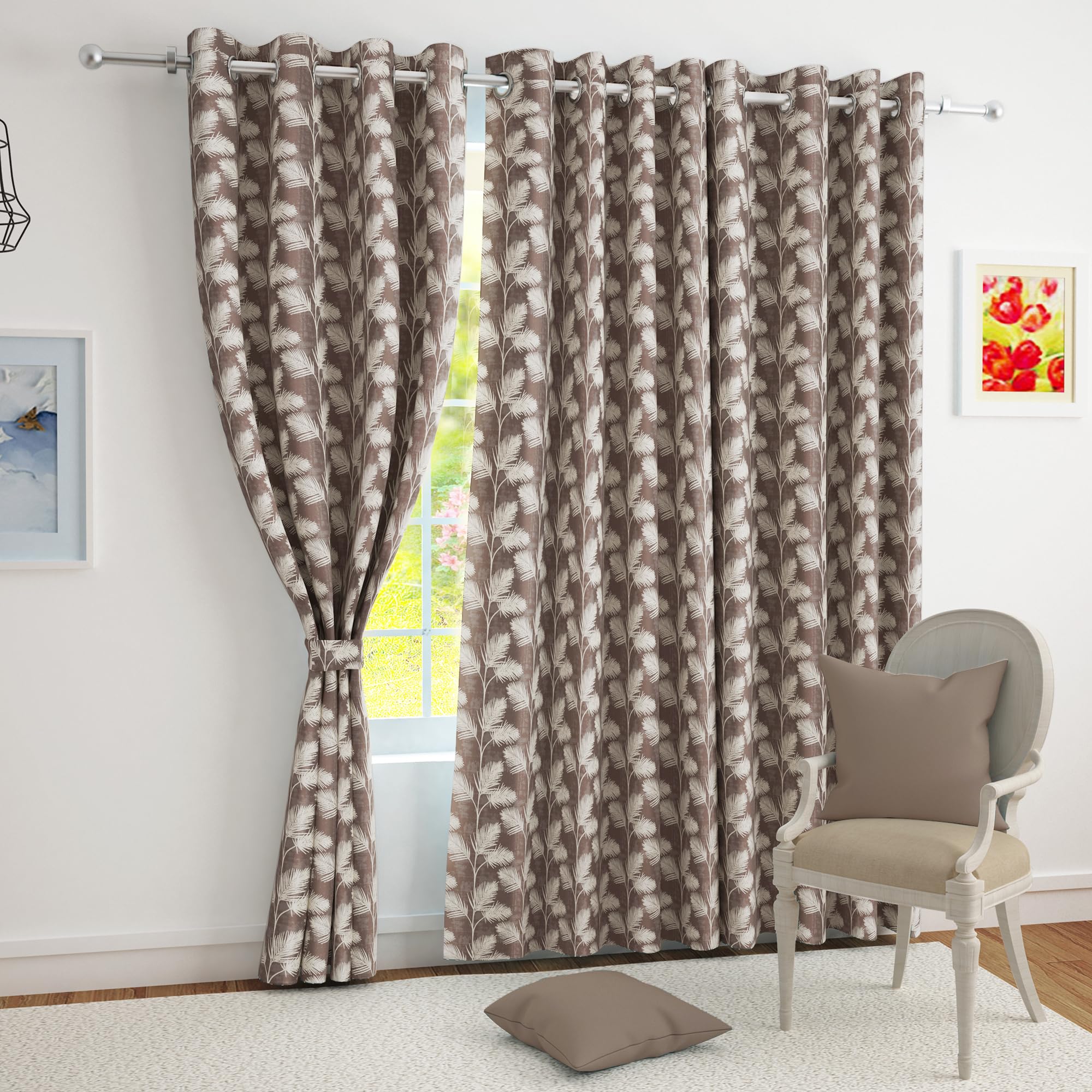 Story@Home Curtains 8 Feet Long Set Of 2 | Room Darkening Curtain | Floral Printed | Thermal Insulated Semi Long Door Curtain Fo