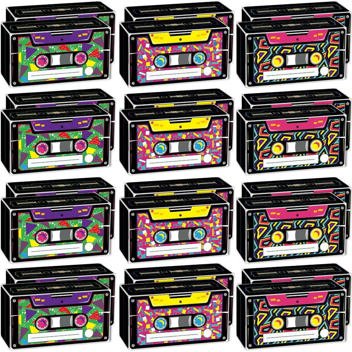 Funrous 24 Pcs 80s90s Party Favors Novelty Boom Favor Boxes Back to the 1980s Retro Cassette Treat Boxes Radio Decorations Table
