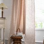 Sutuo Home Boho Curtains For Bedroom Living Room, Semi Blackout Linen Striped Farmhouse Vintage Tassels Window Treatment Bohemian Embroidery Drape, Rod Pocket 1 Panel 52' W X 120' L, Coffee Linen