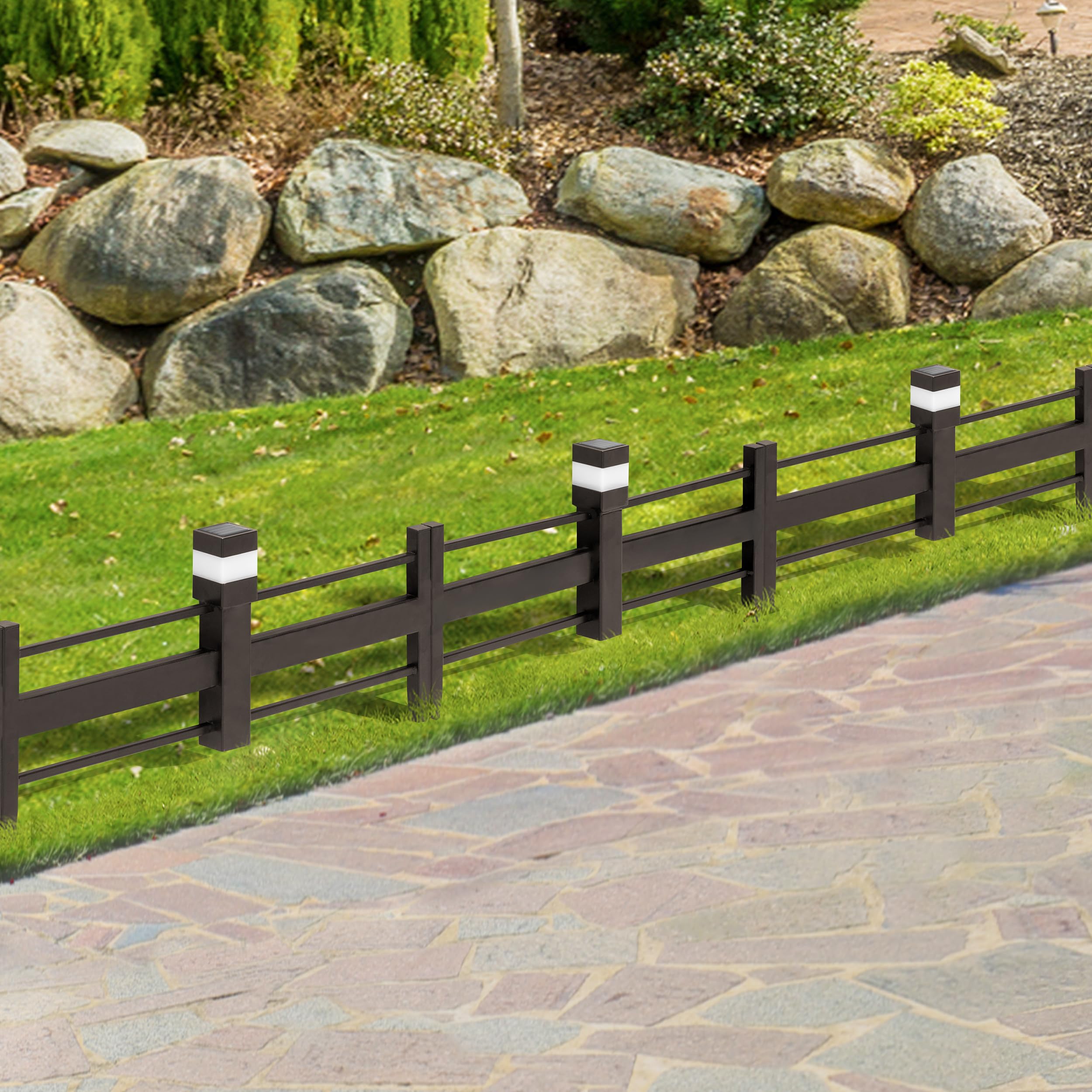 Sunjoy Cromwell Solar Garden Border Fencing Brown (5PK)