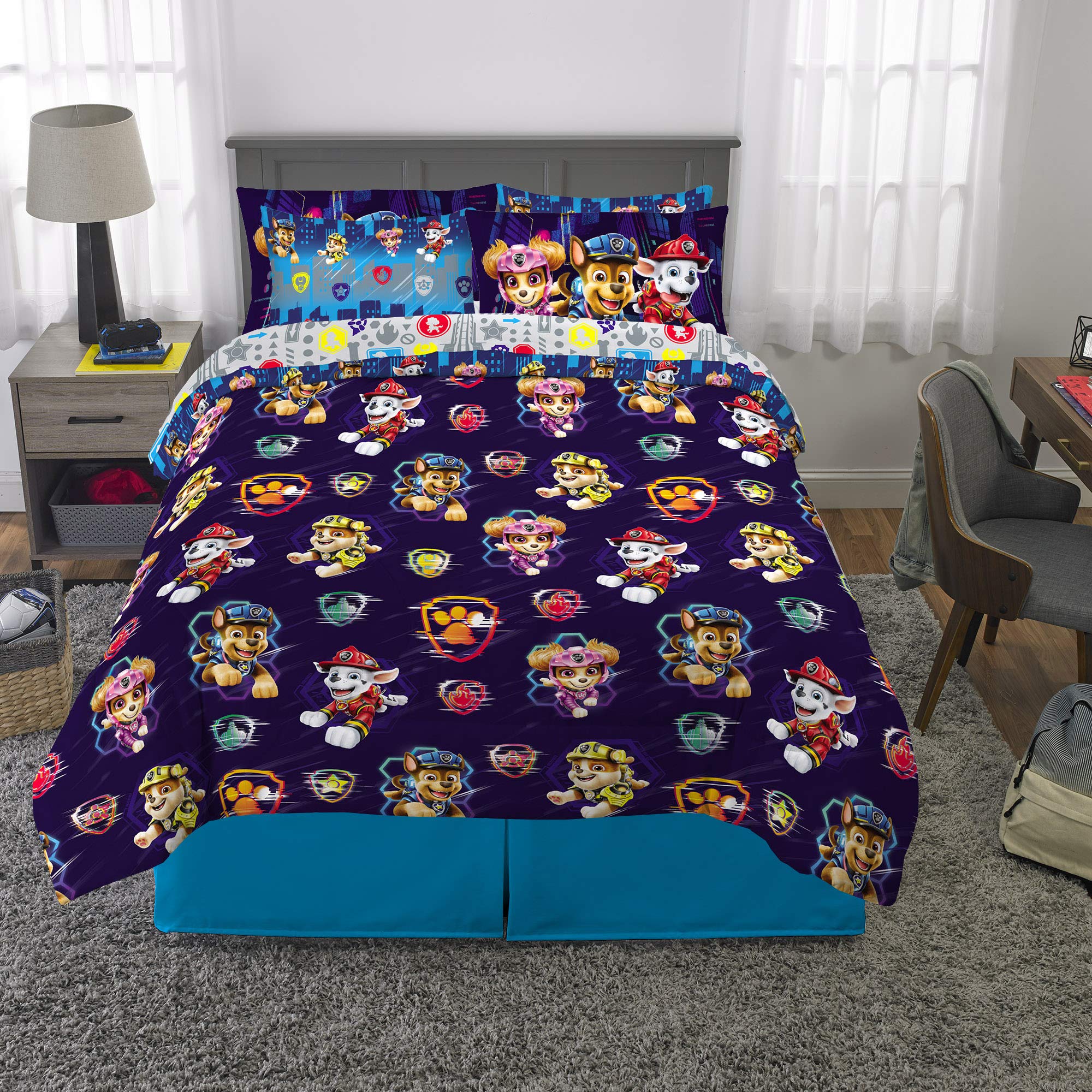 Franco Paw Patrol Kids 7 Piece Queen Size Bedding Set, Super Soft Comforter & Sheets, Official Licensed Product