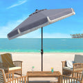 Safavieh Pat8008B Collection Milan Fringe Grey And White 9Ft Crank Outdoor Push Button Tilt Umbrella