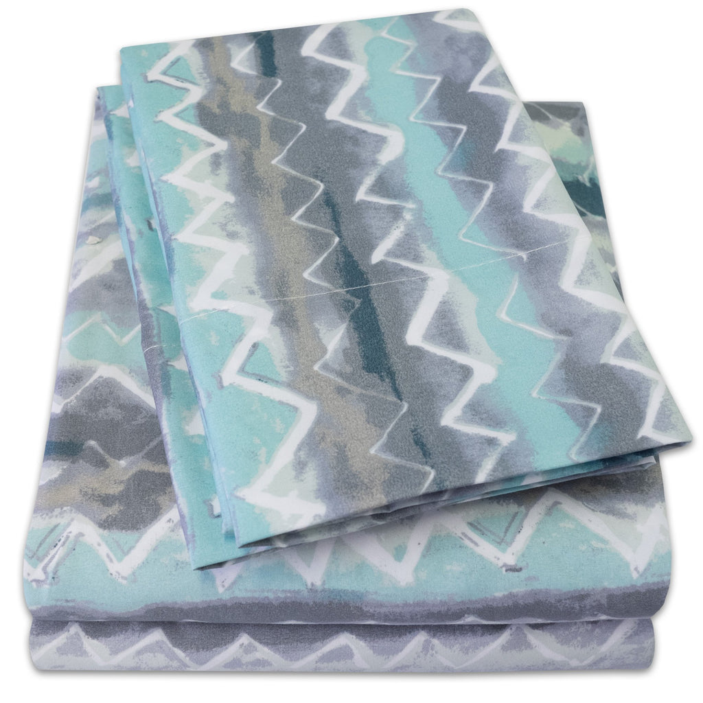 1500 Supreme Collection Extra Soft Summerset Ocean Vibe Chevron Pattern Sheet Set, Full - Luxury Bed Sheets Set With Deep Pocket