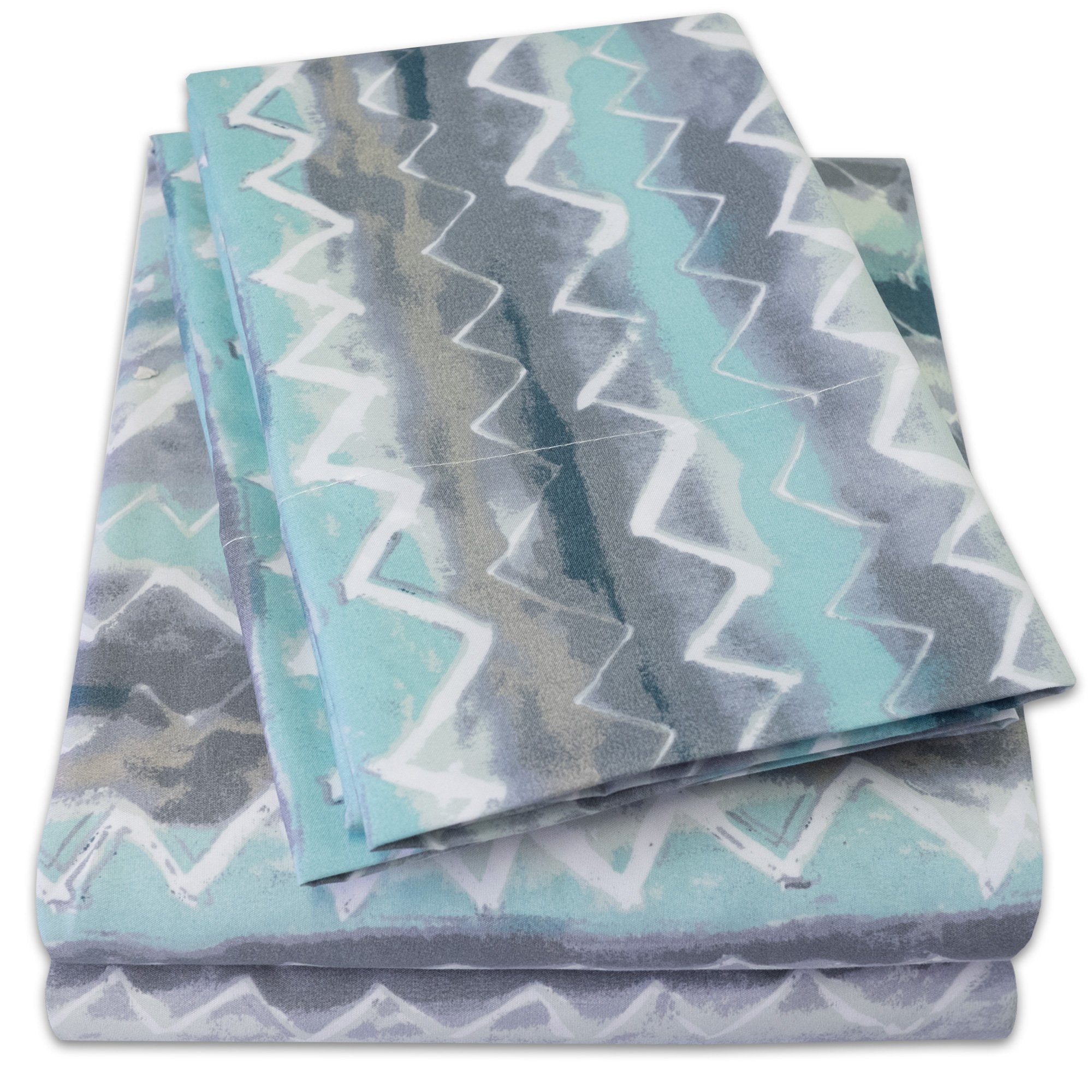 1500 Supreme Collection Extra Soft Summerset Ocean Vibe Chevron Pattern Sheet Set, Full - Luxury Bed Sheets Set With Deep Pocket